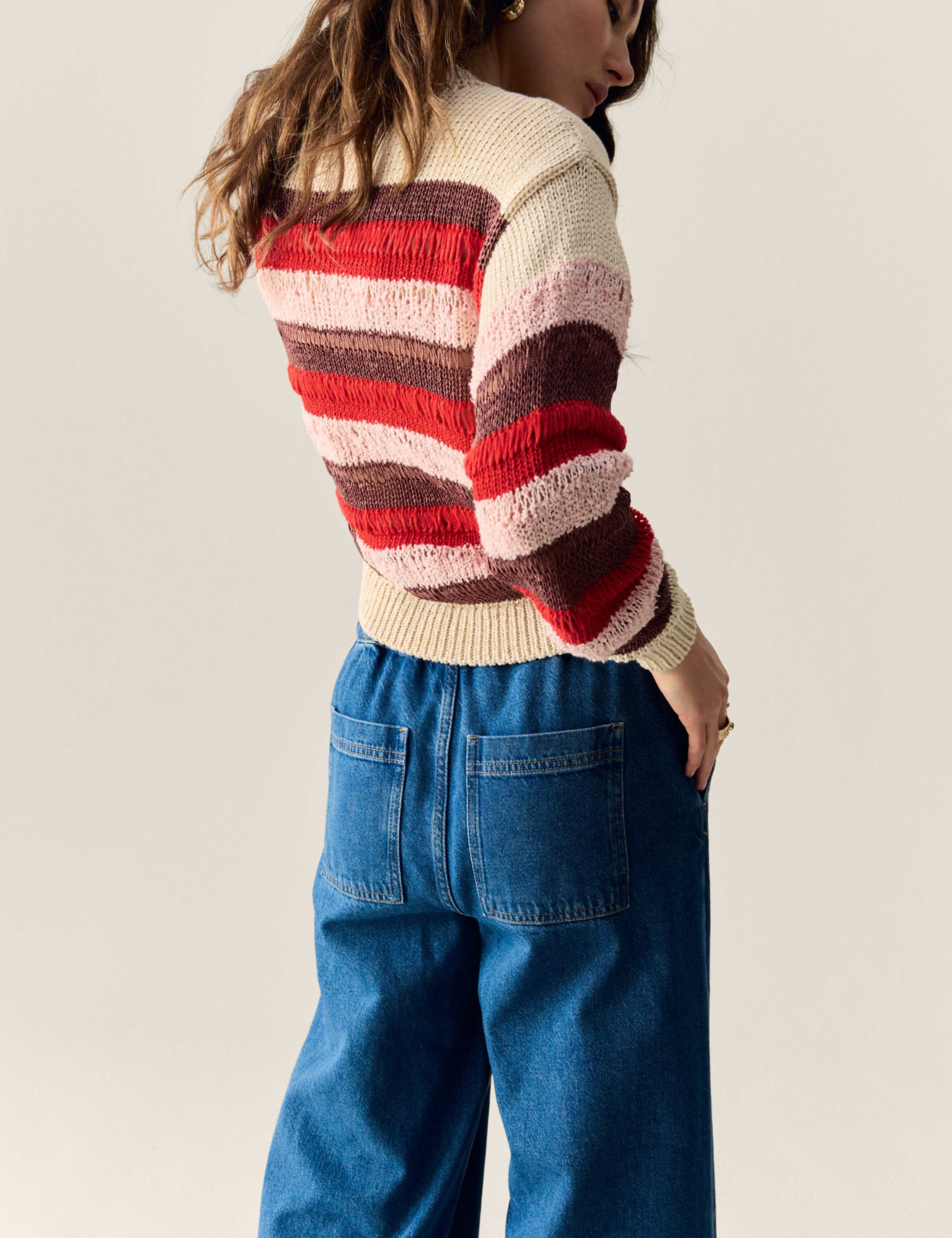 Cotton Blend Striped Cropped Jumper 4 of 7