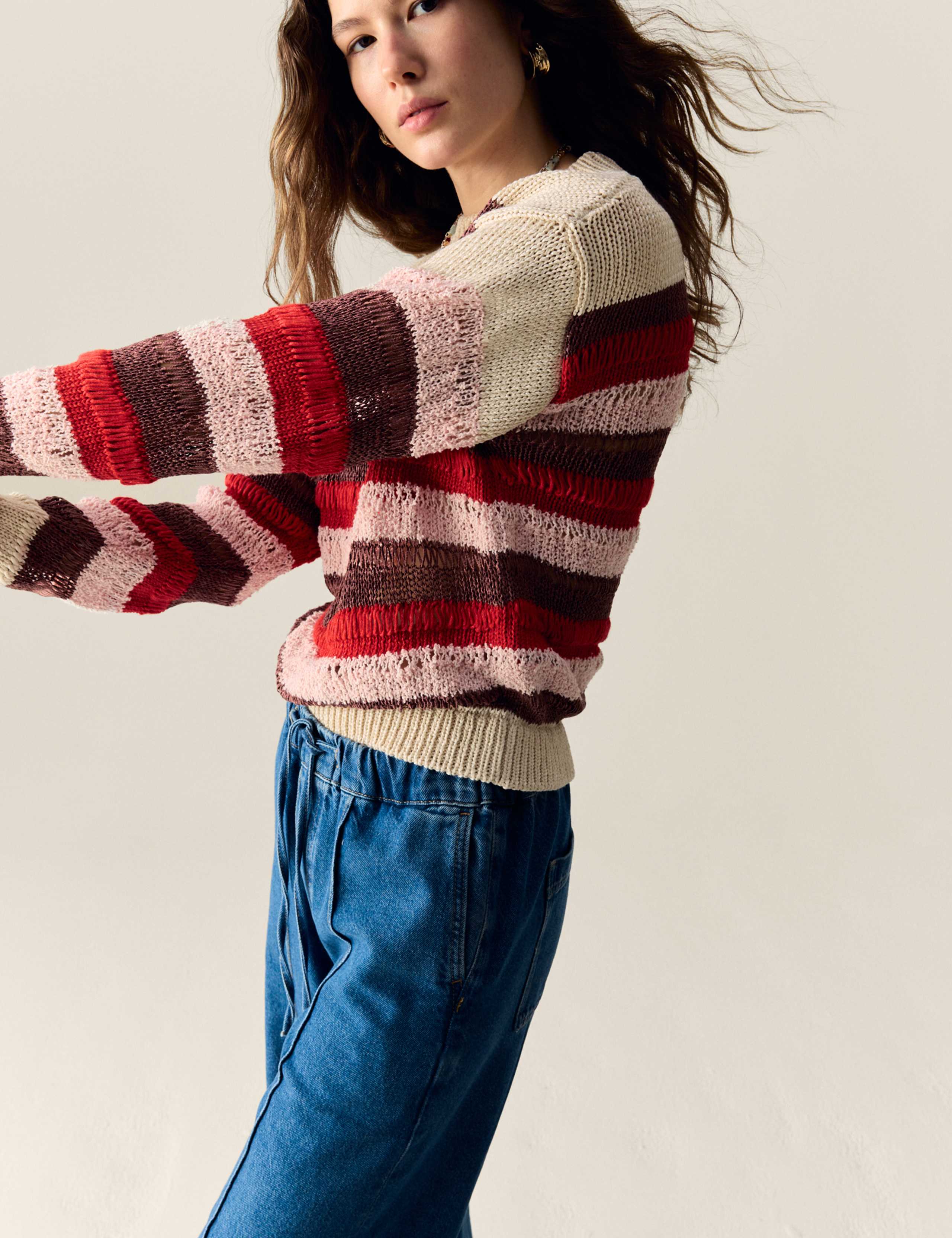 Cotton Blend Striped Cropped Jumper 6 of 7