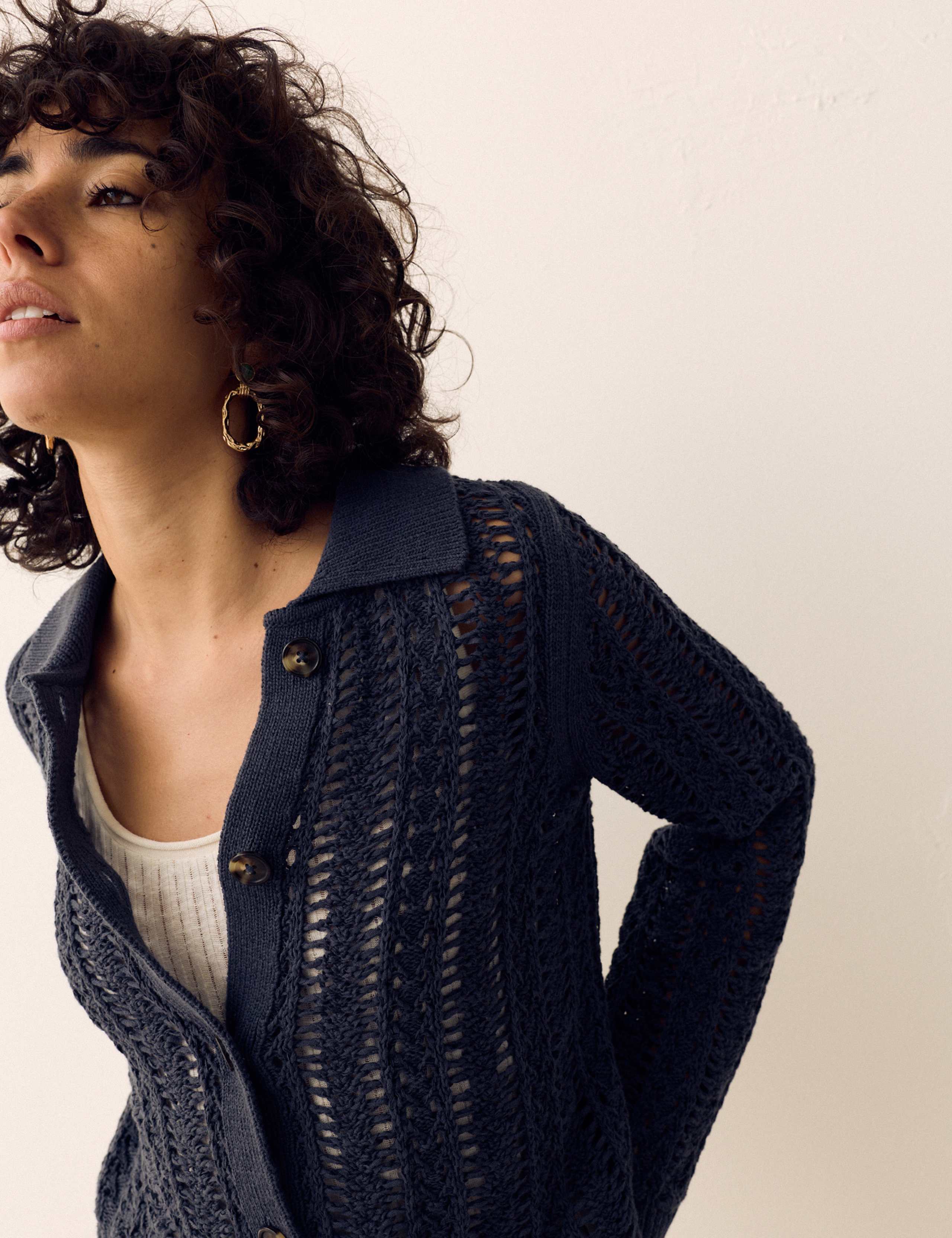Cotton Rich Textured Collared Cardigan 4 of 7
