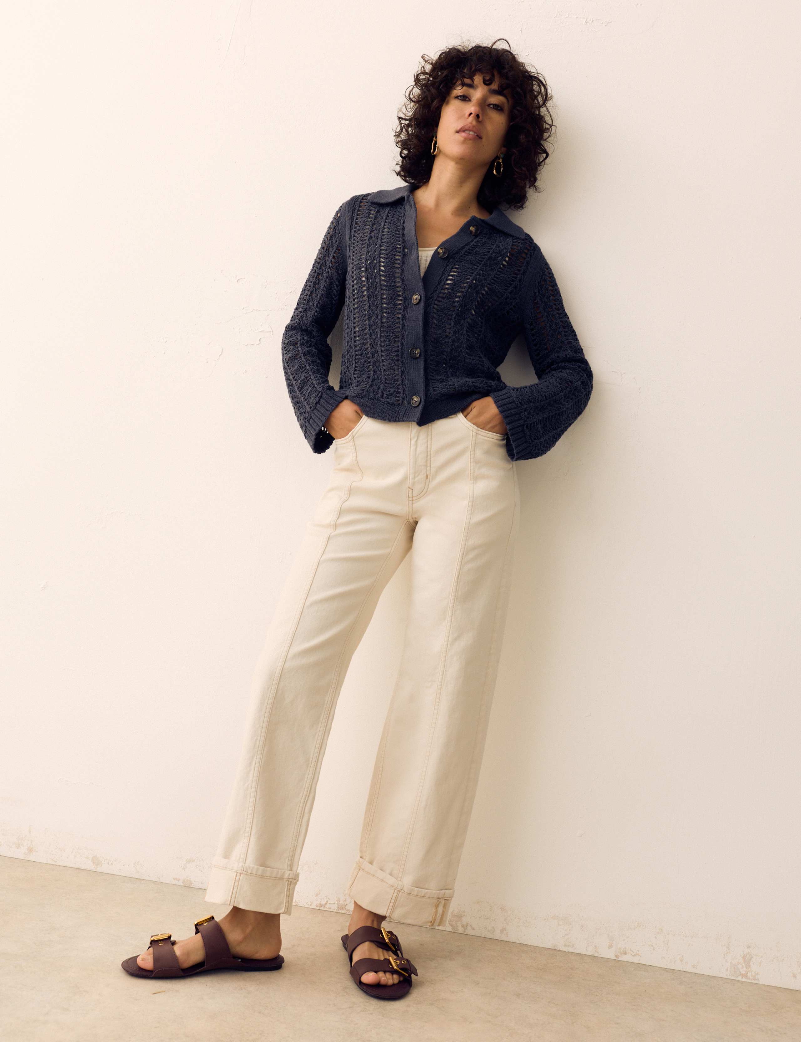 Cotton Rich Textured Collared Cardigan 5 of 7