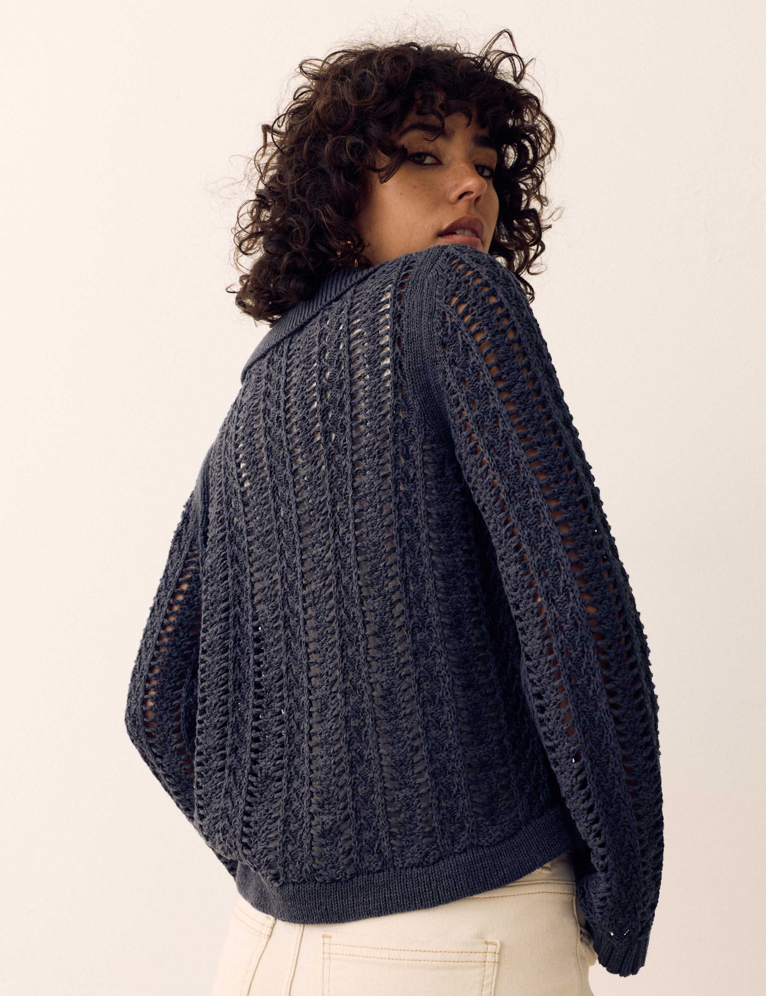 Cotton Rich Textured Collared Cardigan 6 of 7