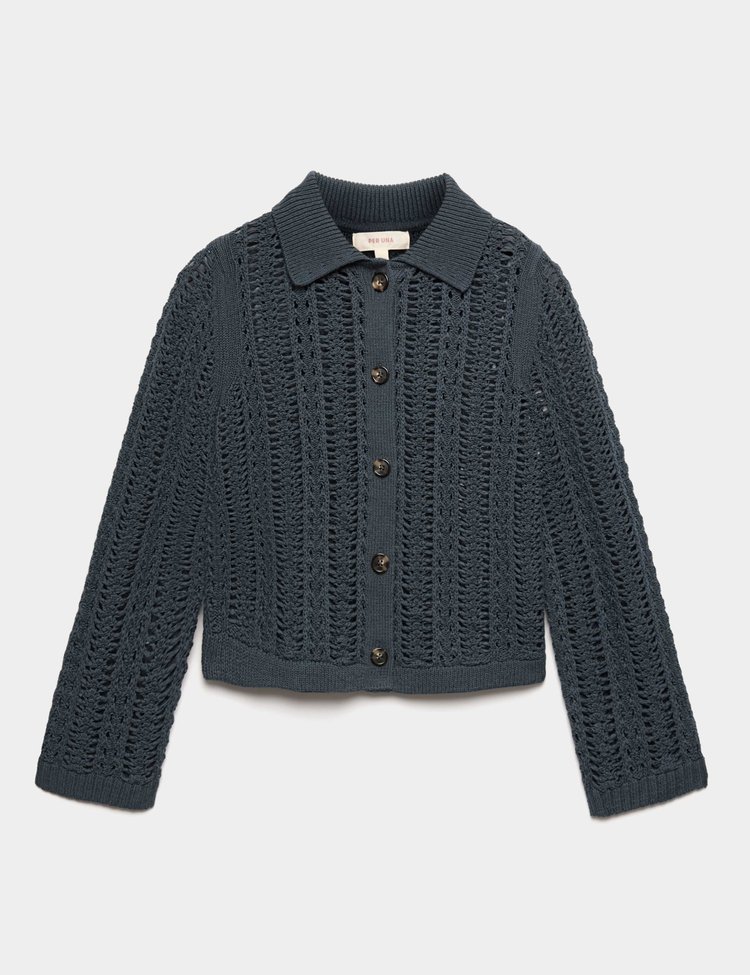 Cotton Rich Textured Collared Cardigan 2 of 7