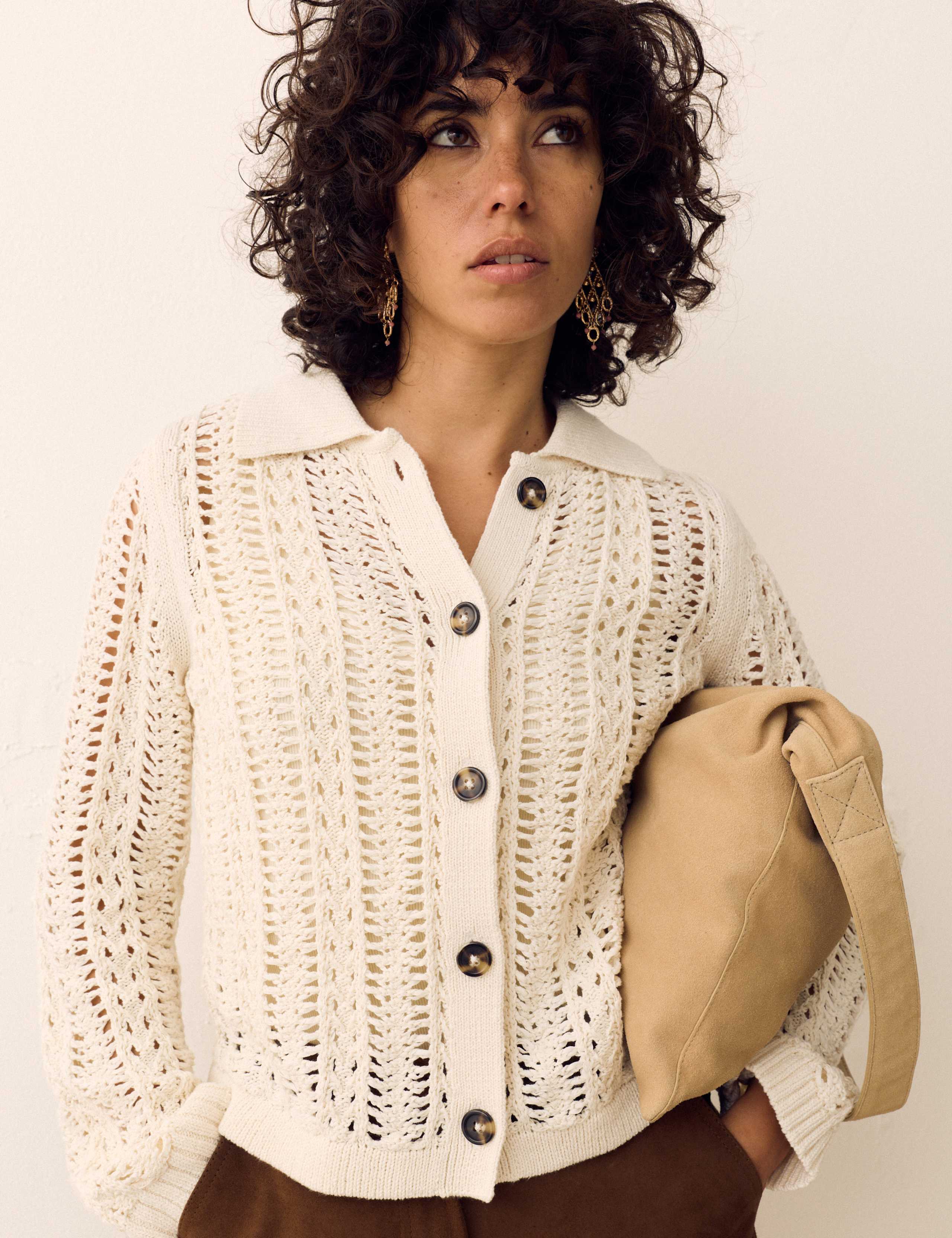 Cotton Rich Textured Collared Cardigan 1 of 6