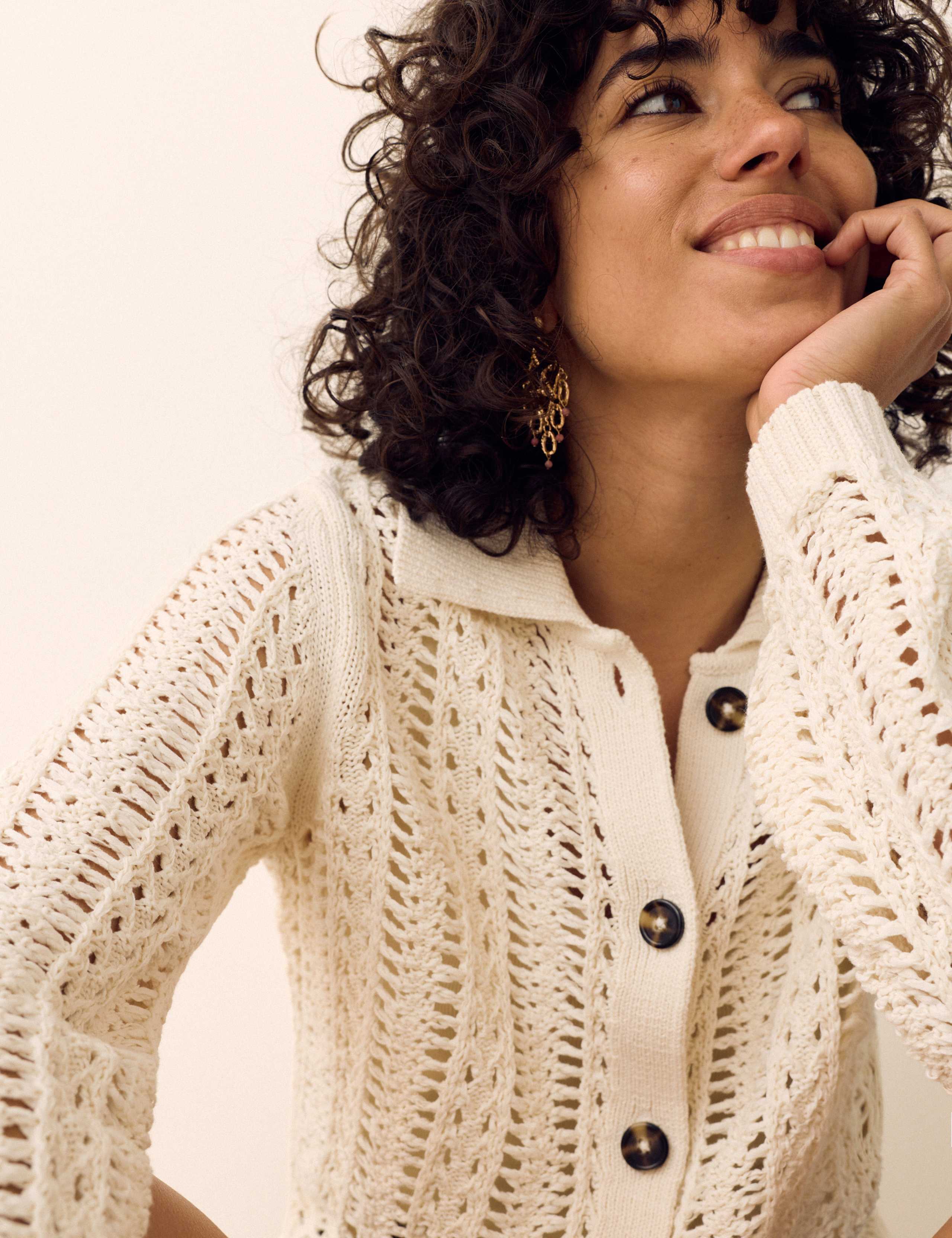 Cotton Rich Textured Collared Cardigan 3 of 6