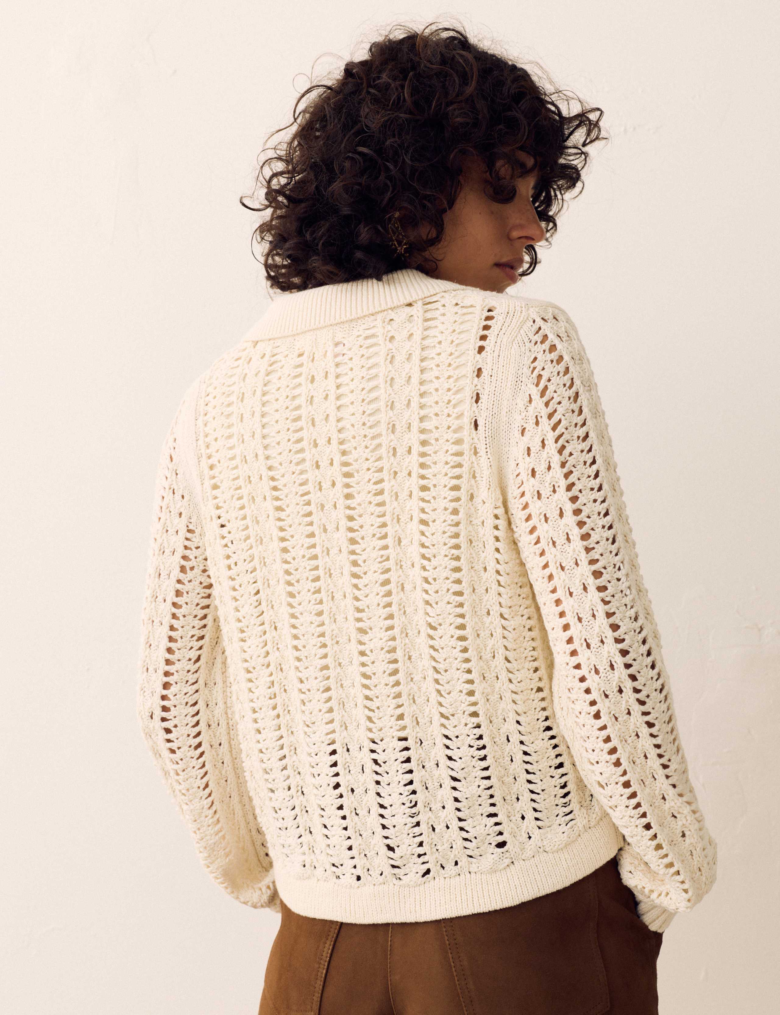 Cotton Rich Textured Collared Cardigan 4 of 6