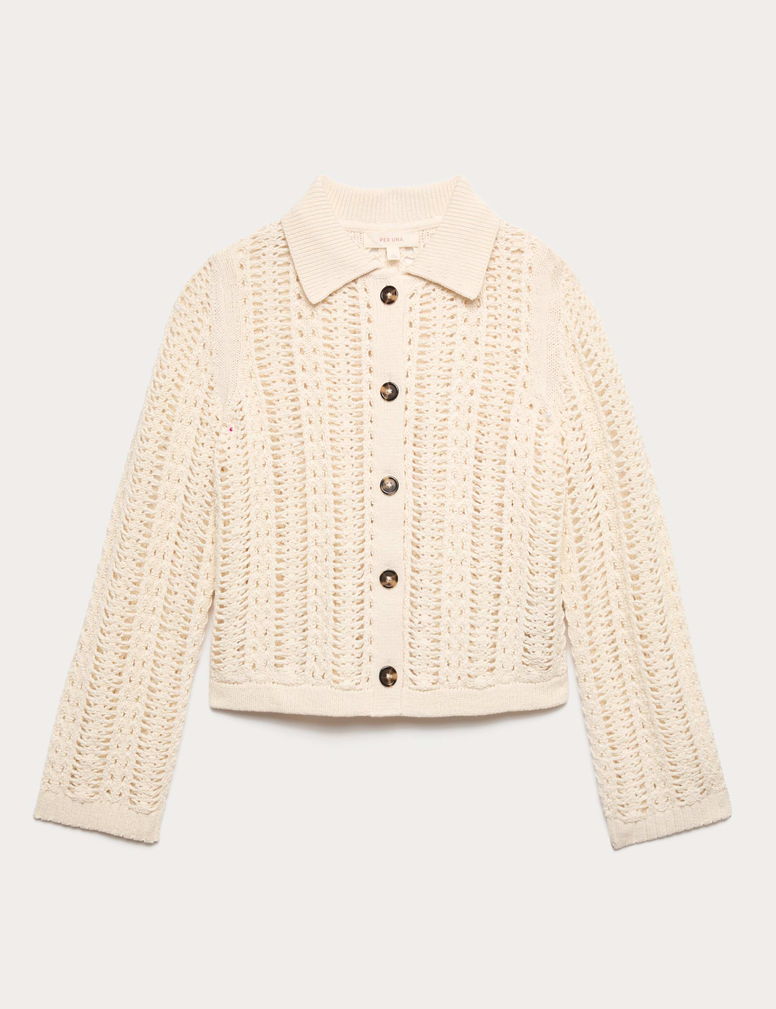 Cotton Rich Textured Collared Cardigan 2 of 6