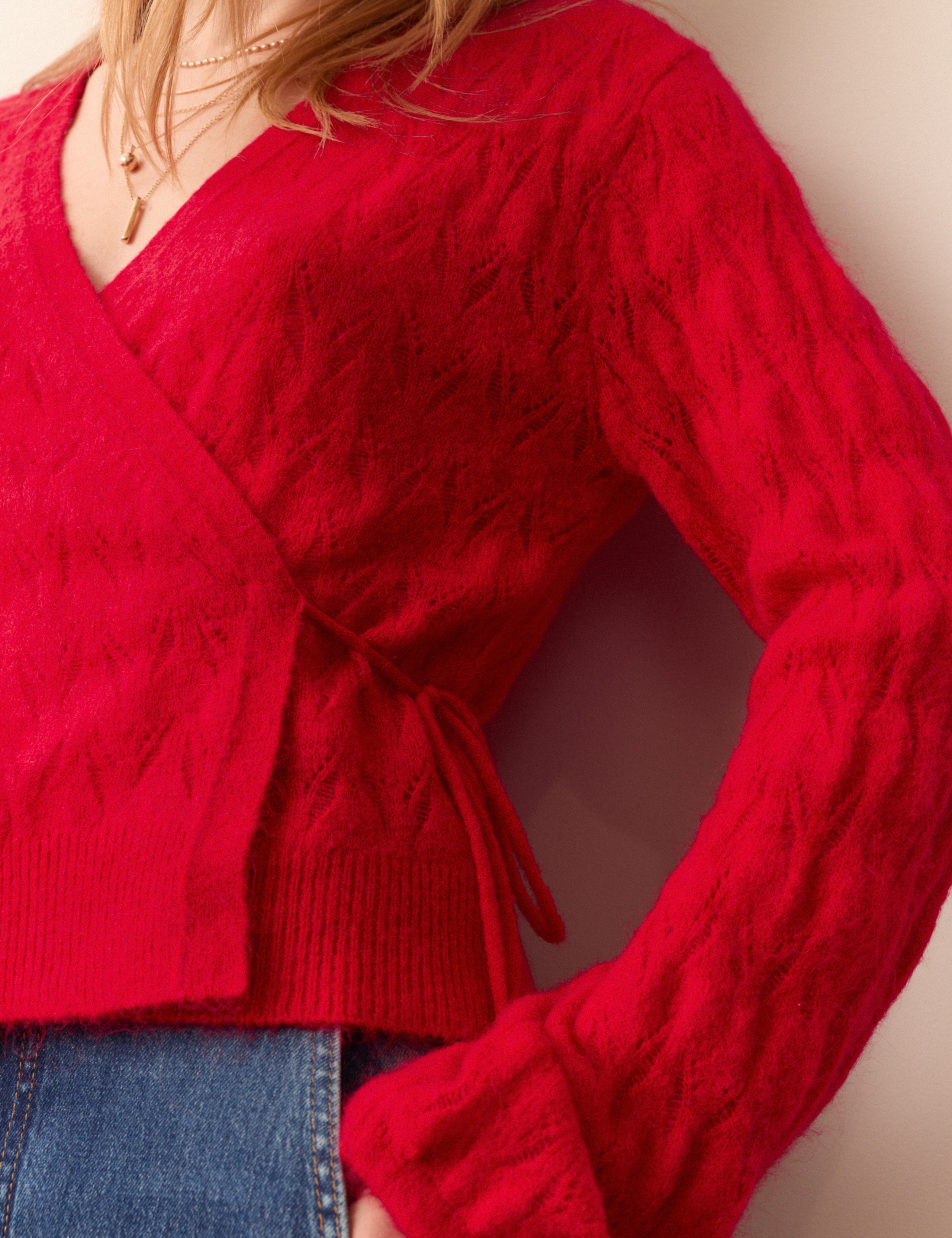 Textured V Neck Wrap Cardigan with Wool 3 of 5