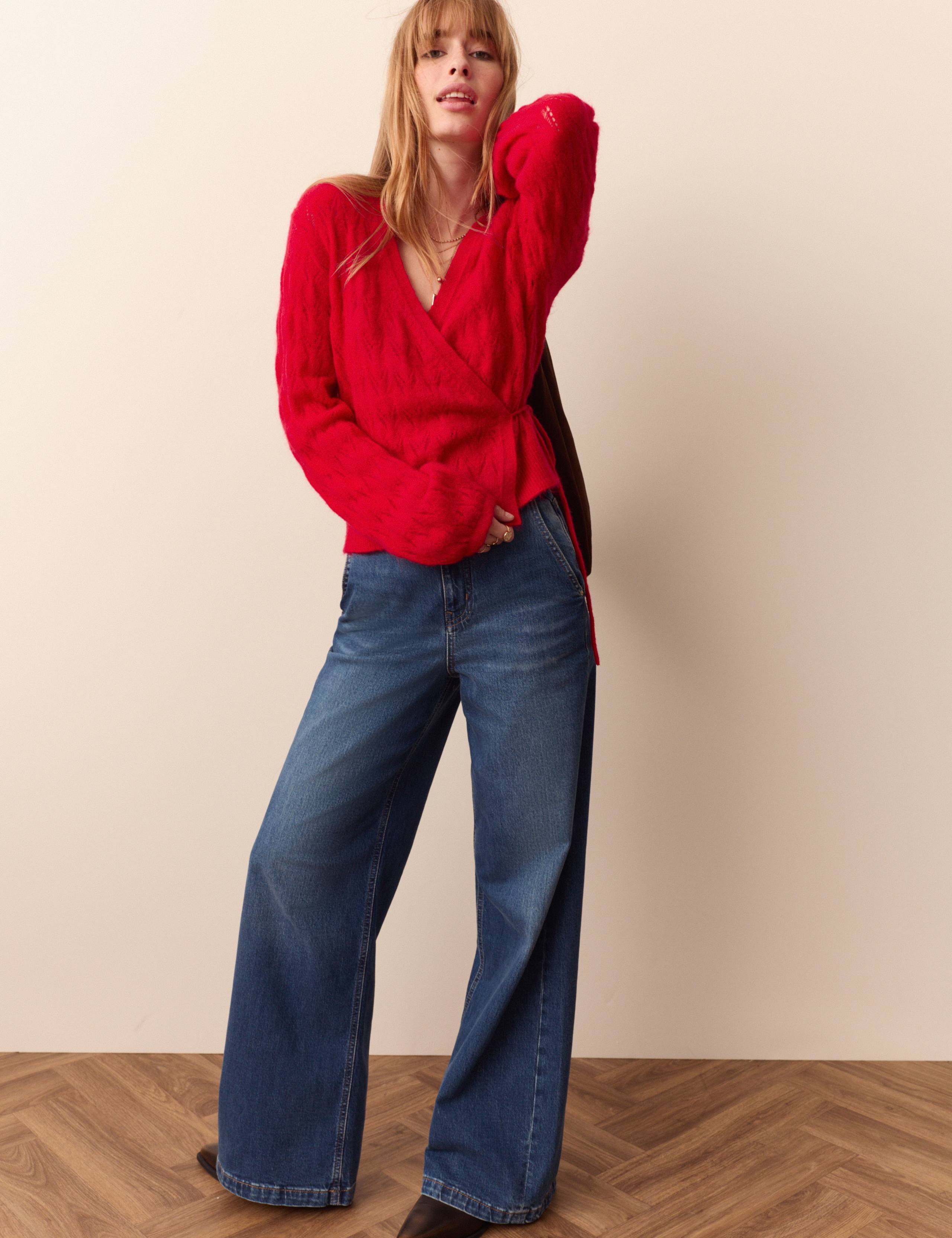 Textured V Neck Wrap Cardigan with Wool 4 of 5