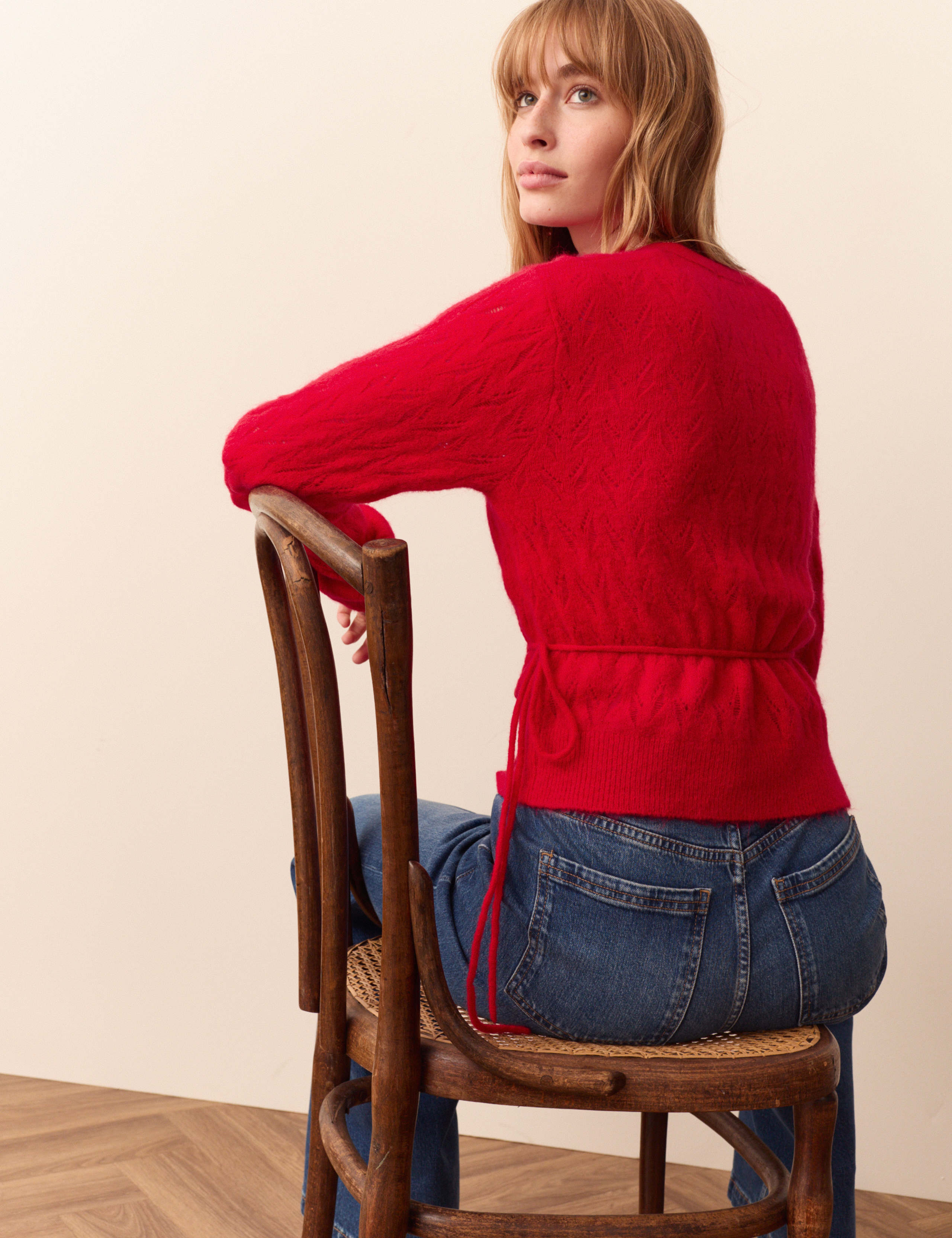 Textured V Neck Wrap Cardigan with Wool 5 of 5