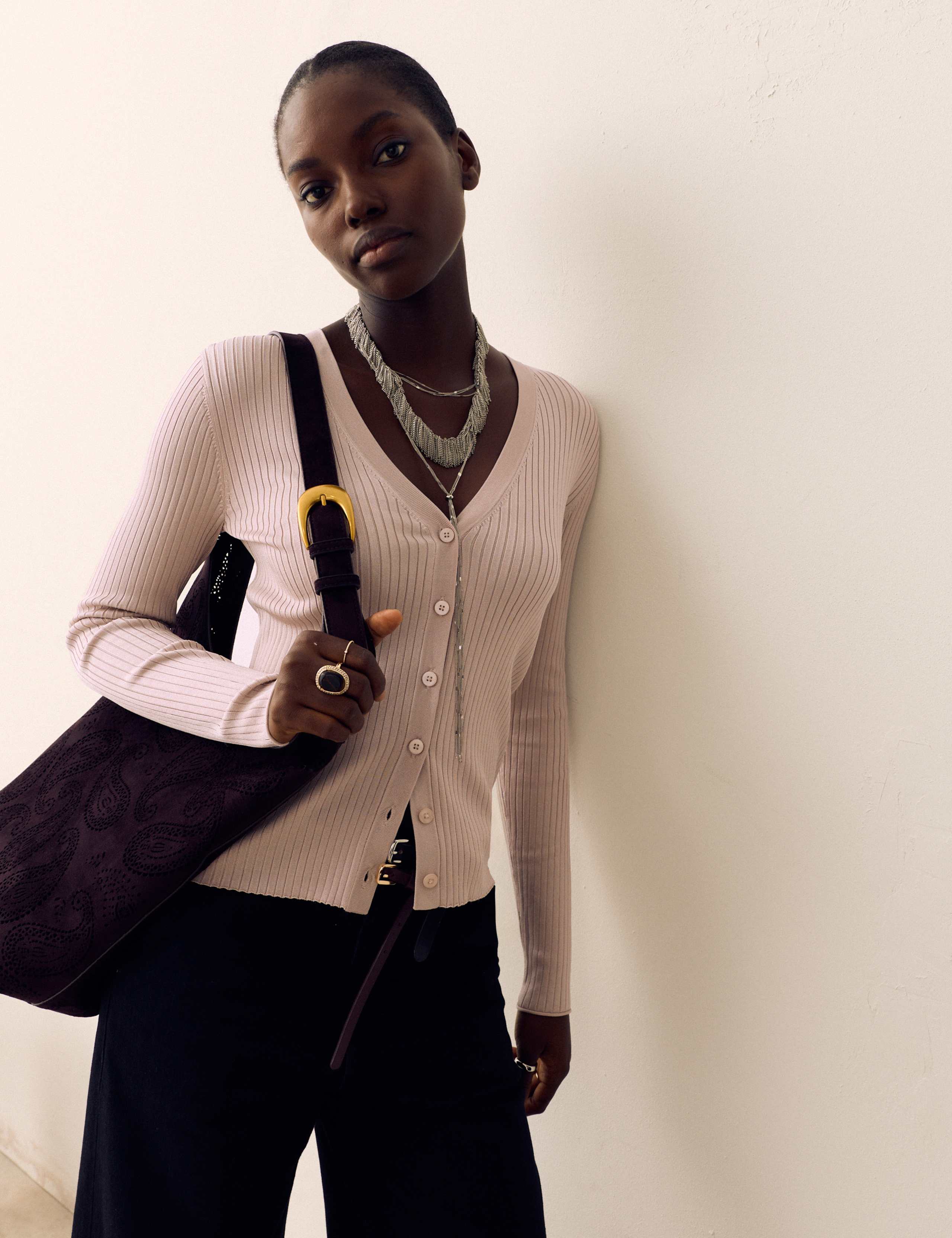 Ribbed V-Neck Cardigan 1 of 6