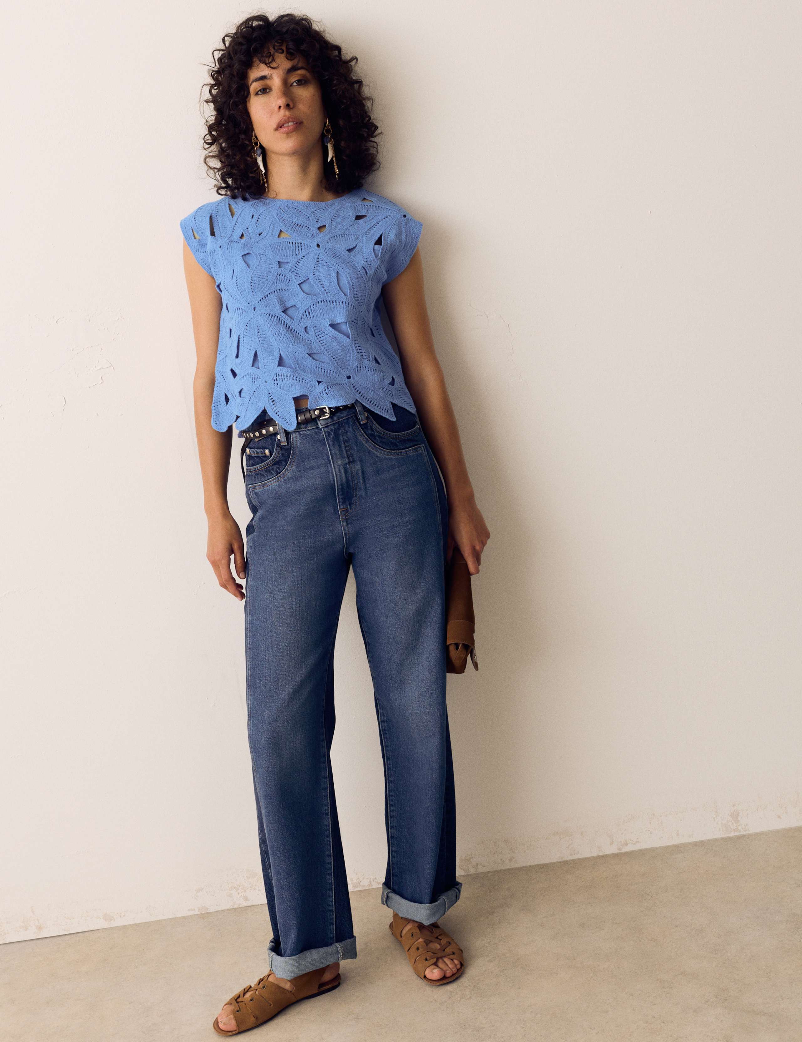 Floral Open Knit Crop Top 3 of 6