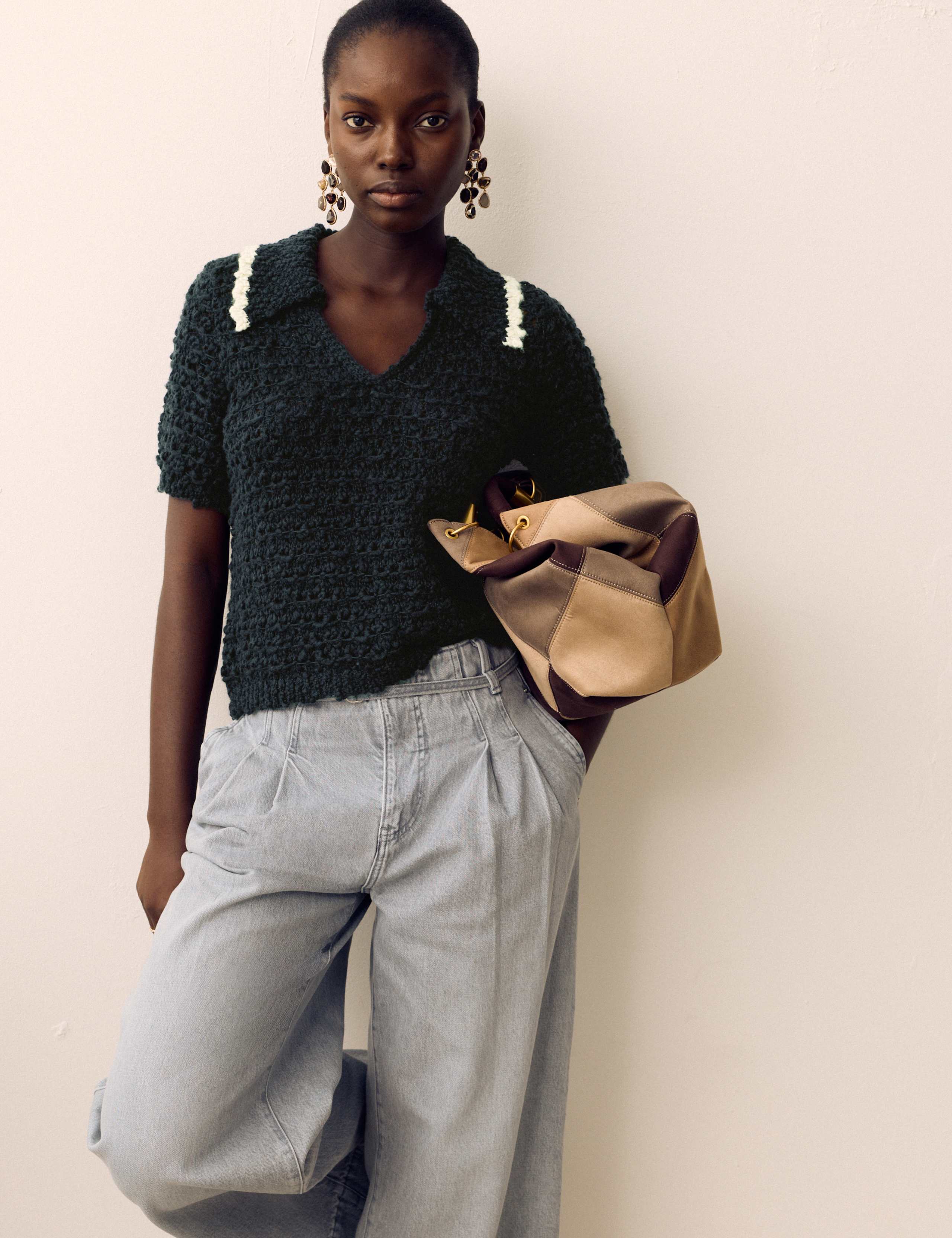 Textured Collared Short Sleeve Knitted Polo With Wool 5 of 5
