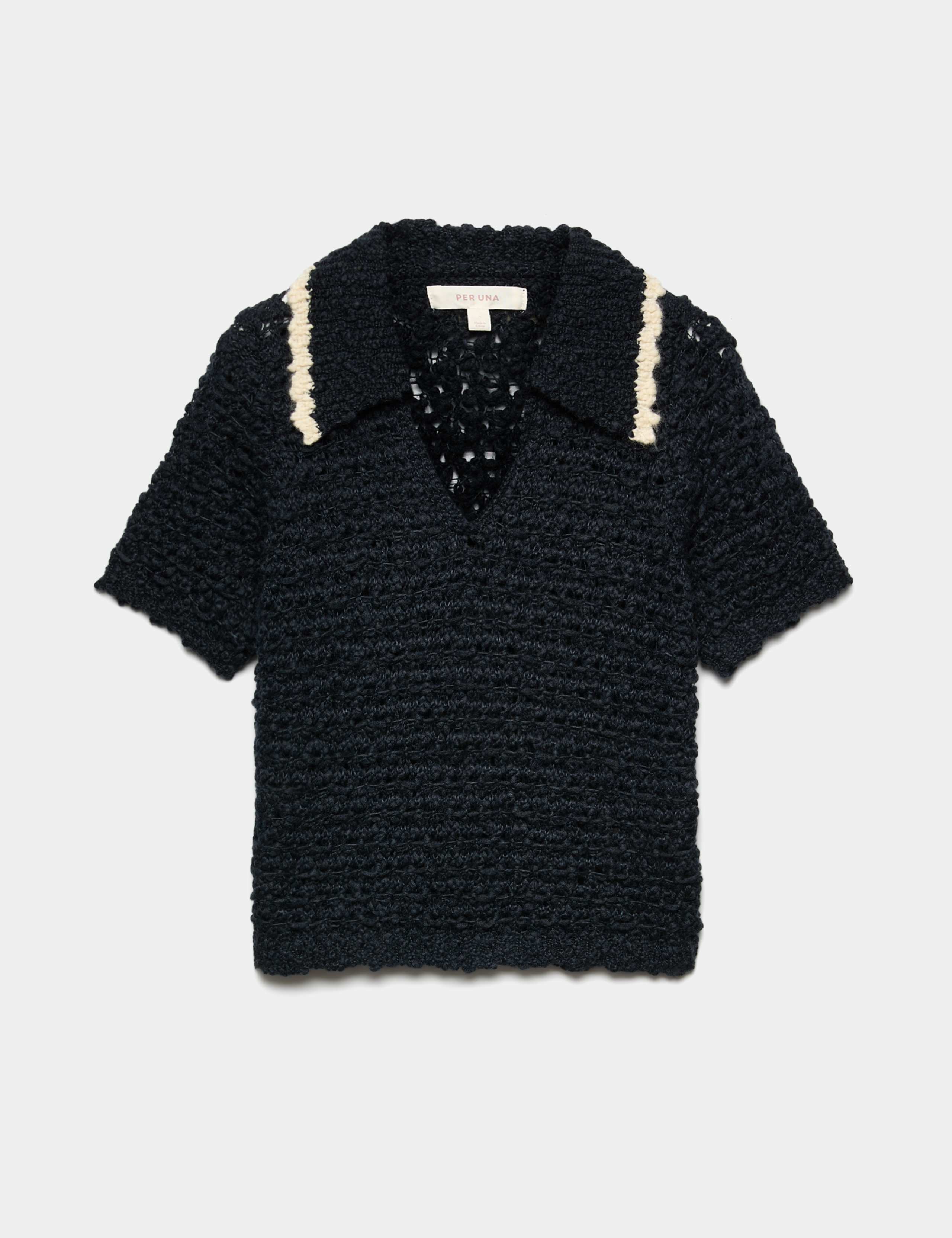 Textured Collared Short Sleeve Knitted Polo With Wool 2 of 5