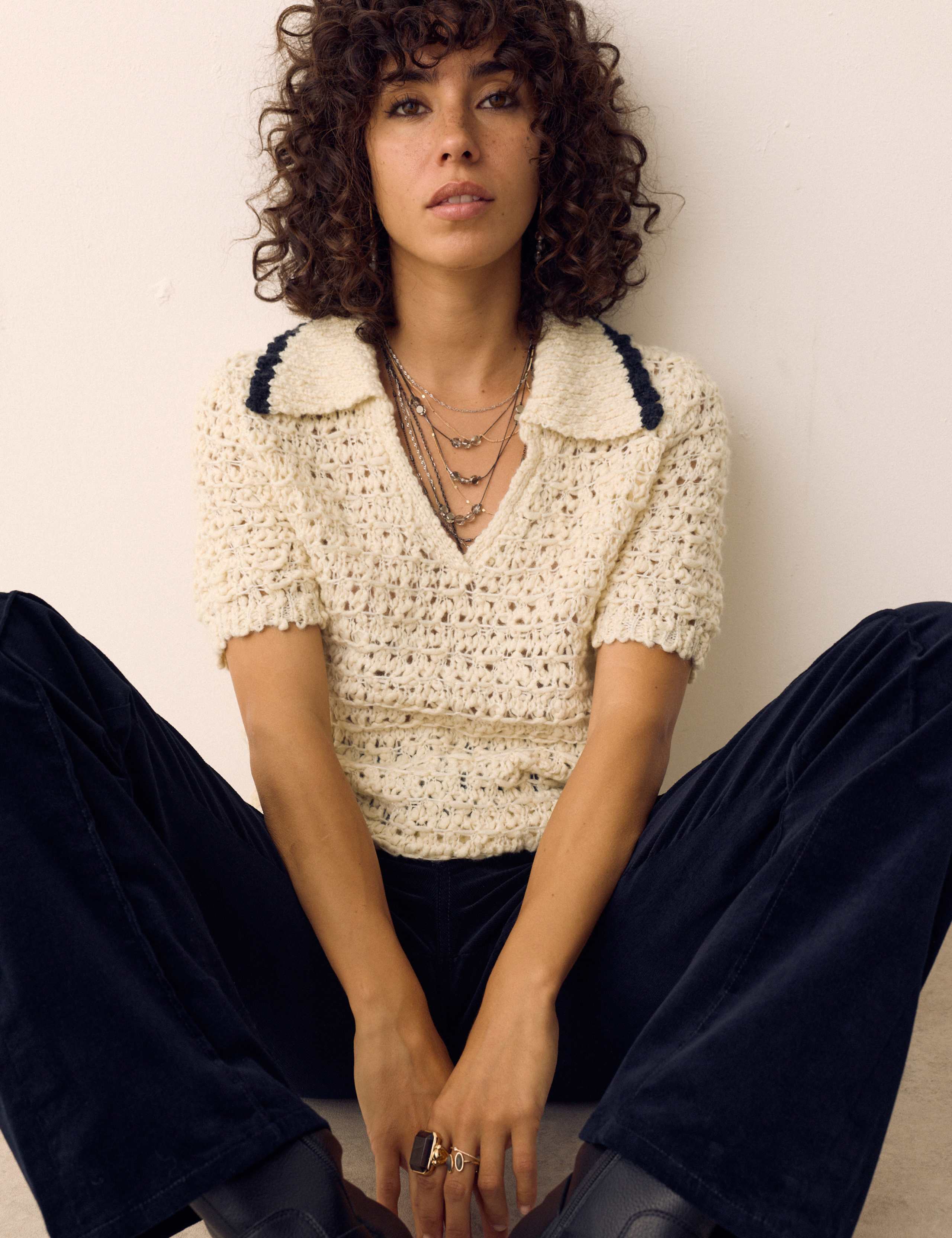 Textured Collared Short Sleeve Knitted Polo With Wool 1 of 6