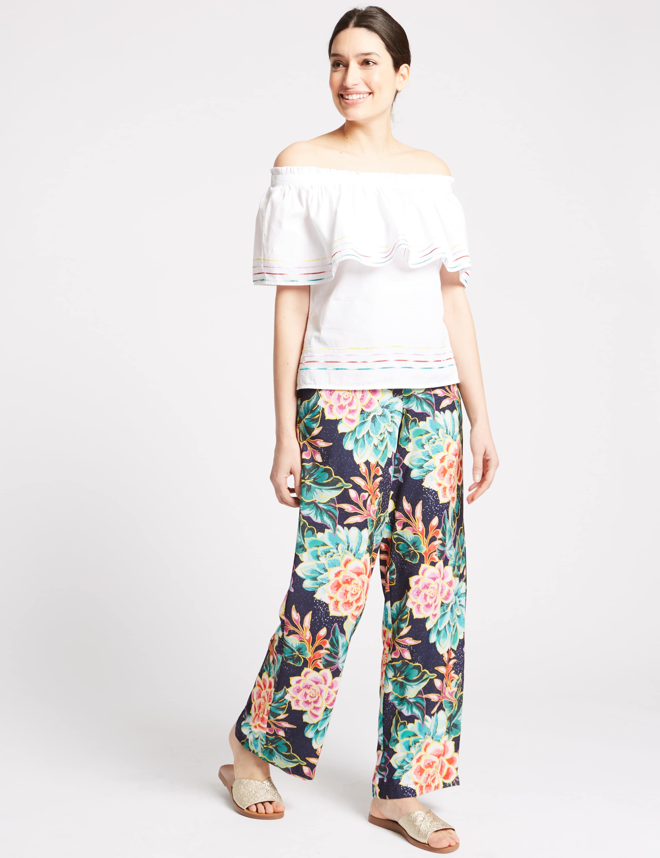 Floral Print Wide Leg Trousers 1 of 6