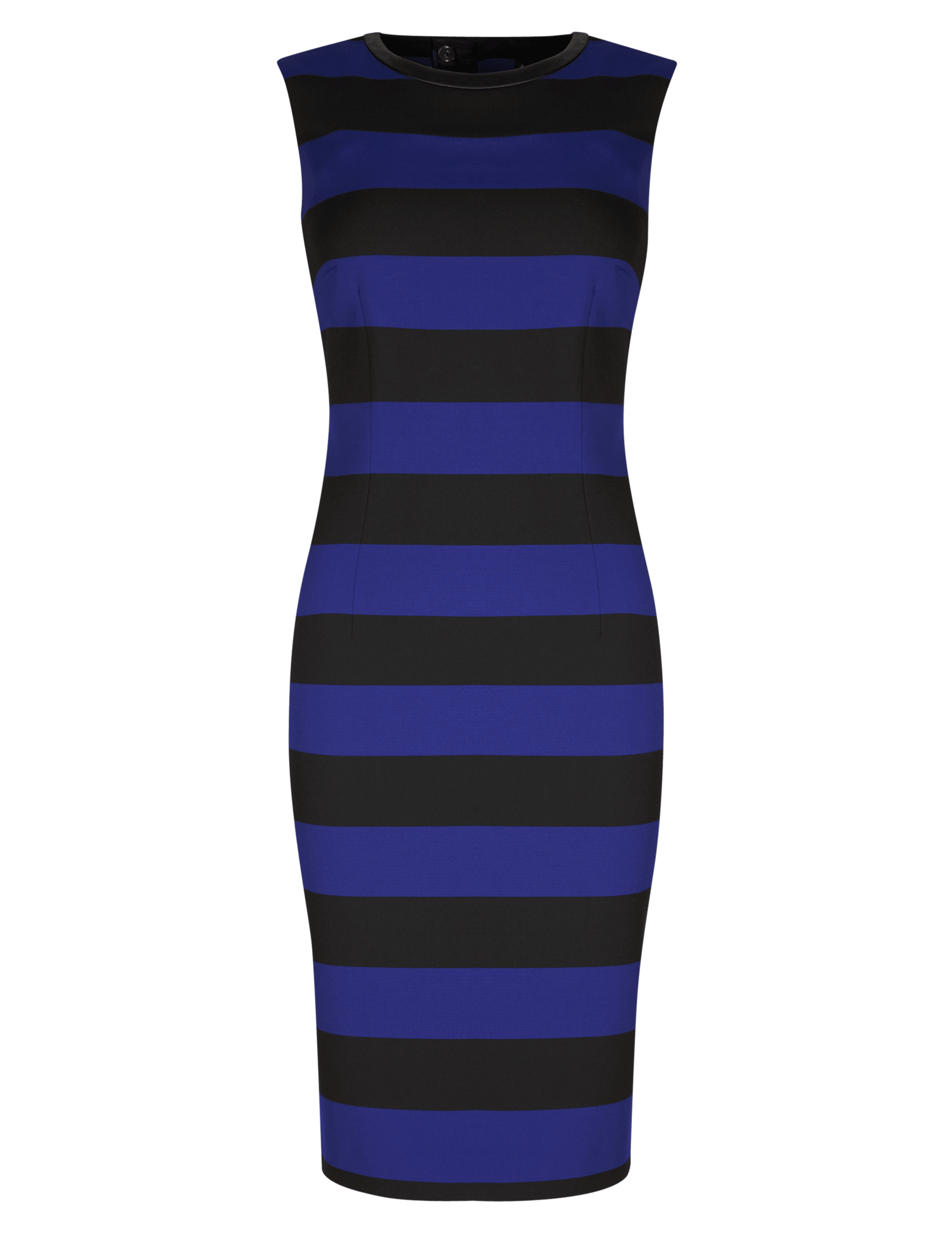 Faux Leather Trim Striped Shift Dress 2 of 6