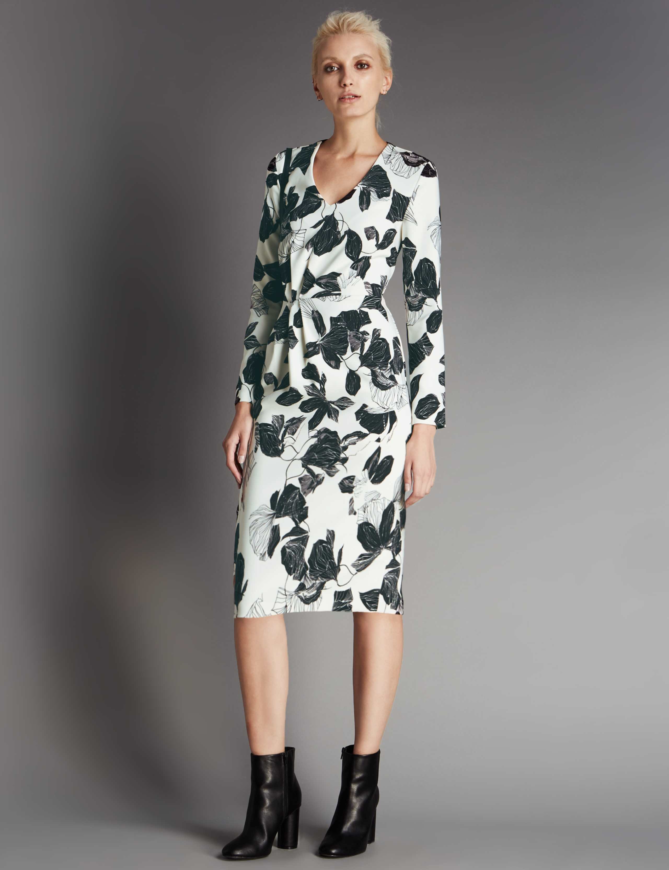 Monochrome Floral Scuba Bodycon Dress 1 of 3