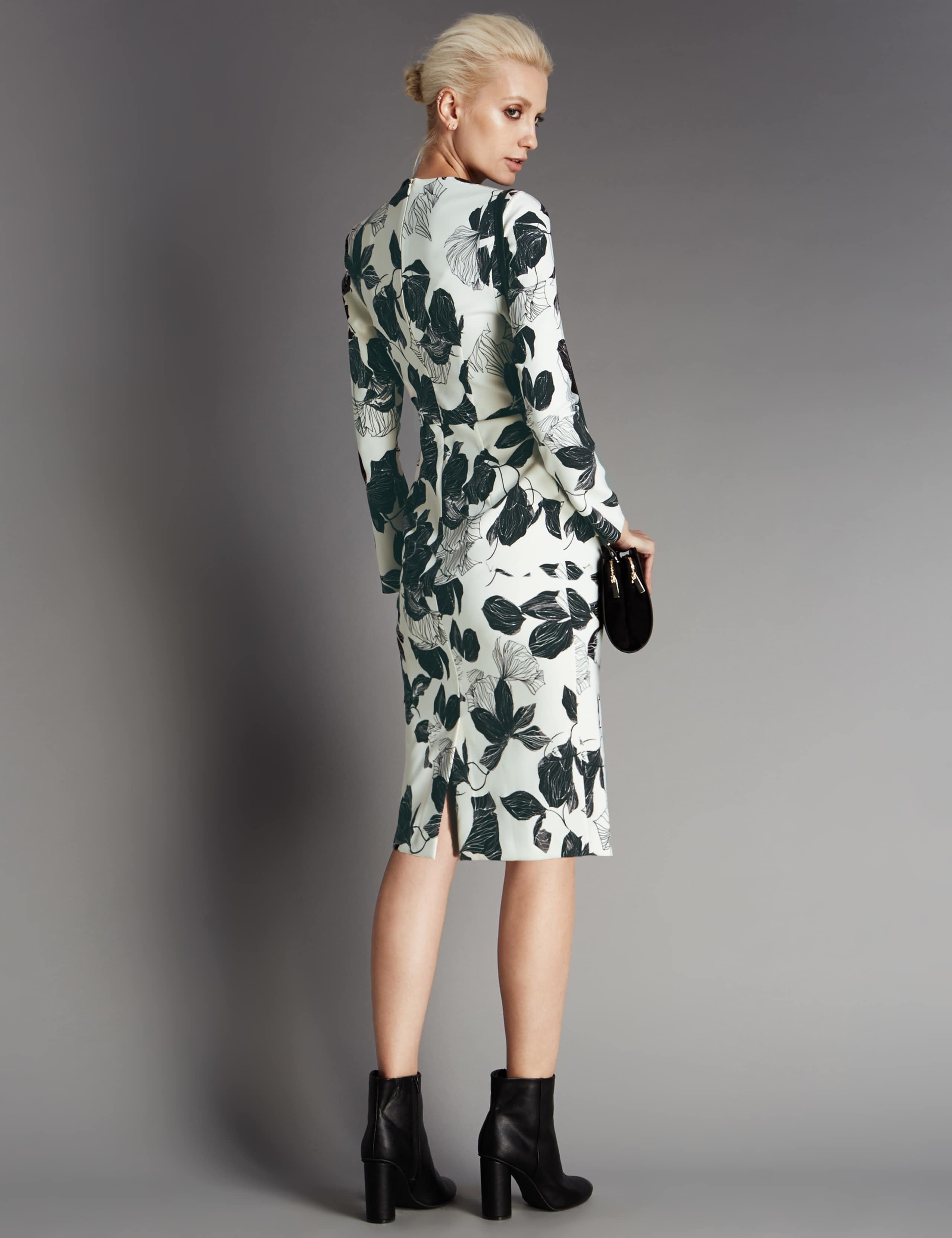 Monochrome Floral Scuba Bodycon Dress 3 of 3