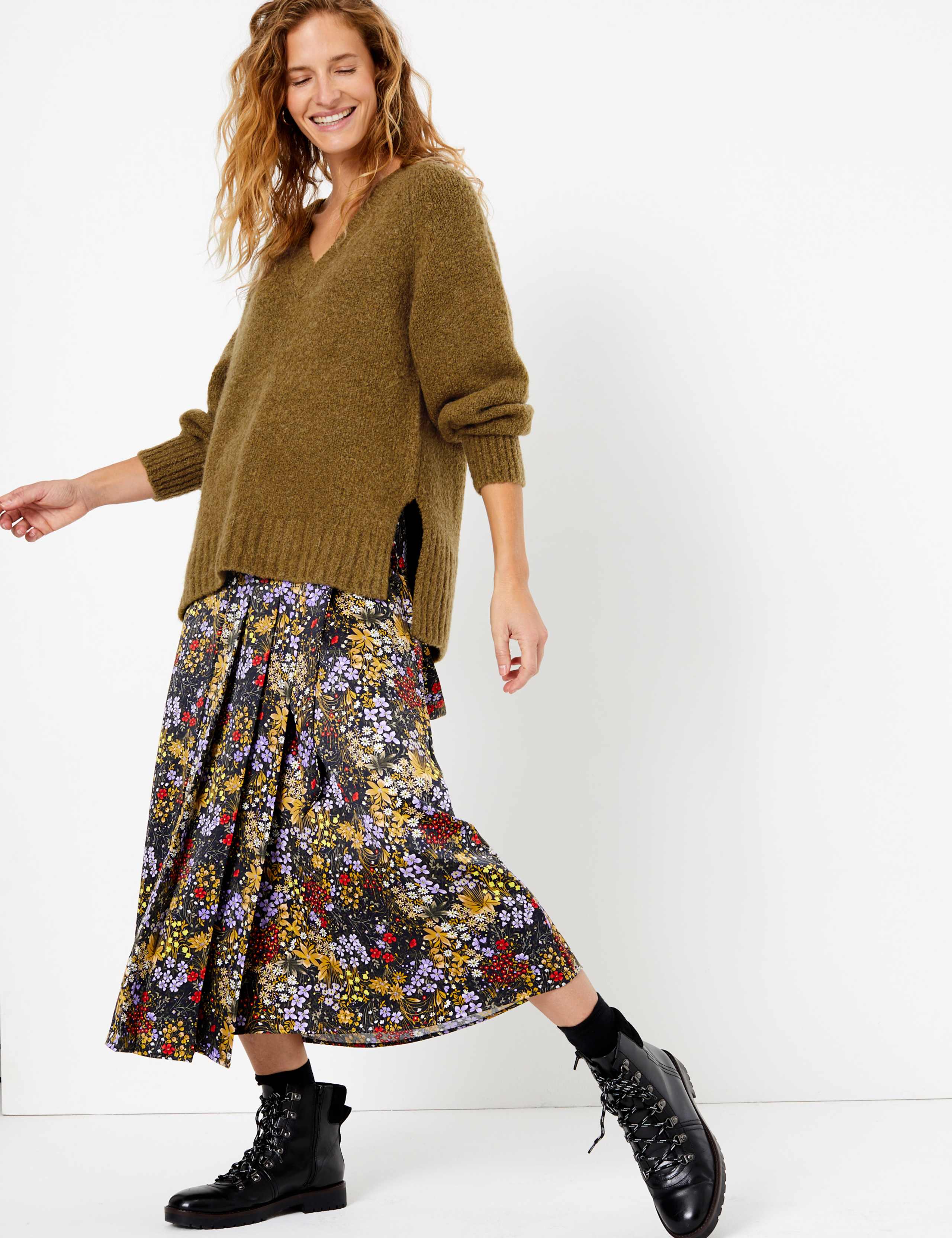 Satin Floral Print Wrap Midi Skirt 6 of 7