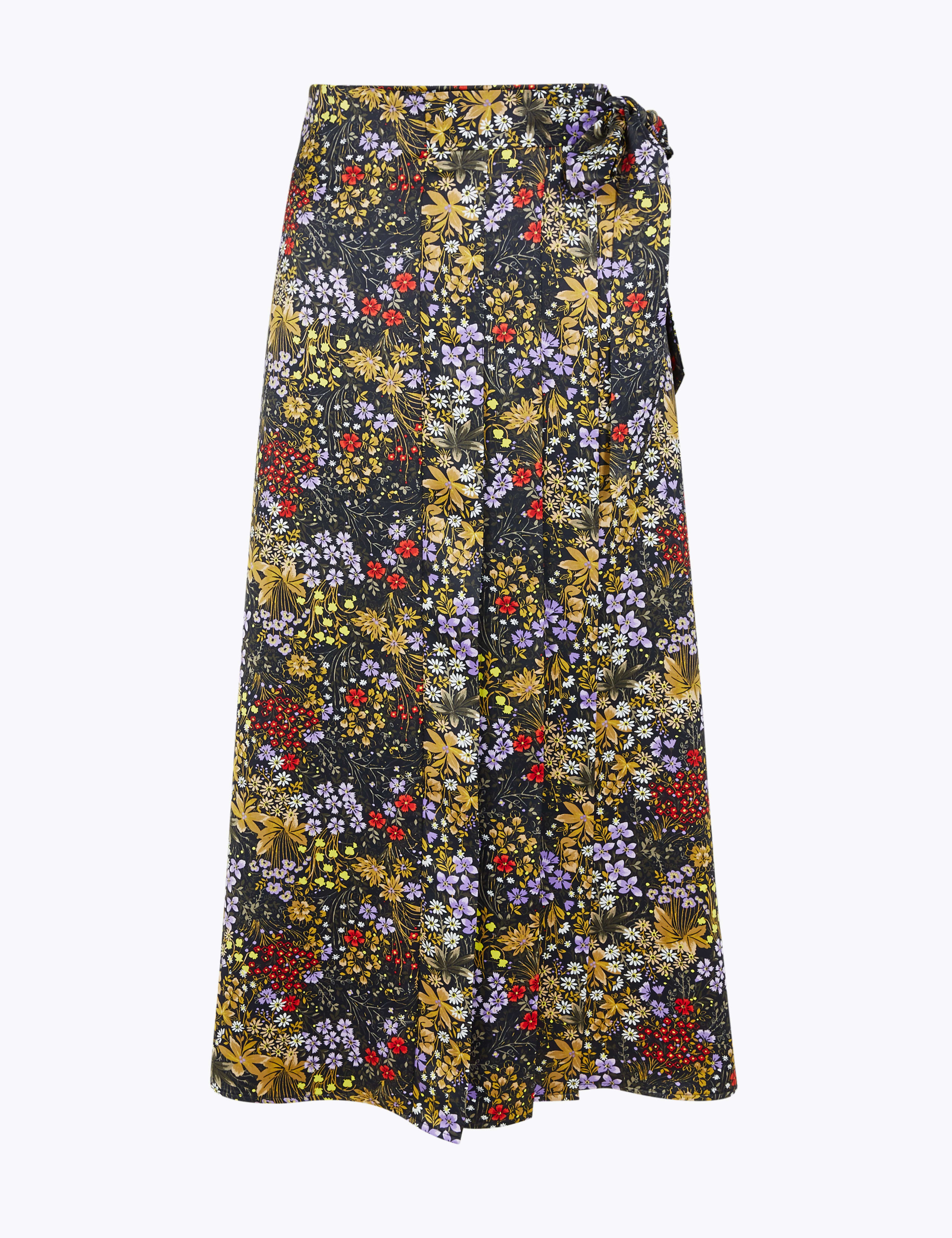 Satin Floral Print Wrap Midi Skirt 7 of 7