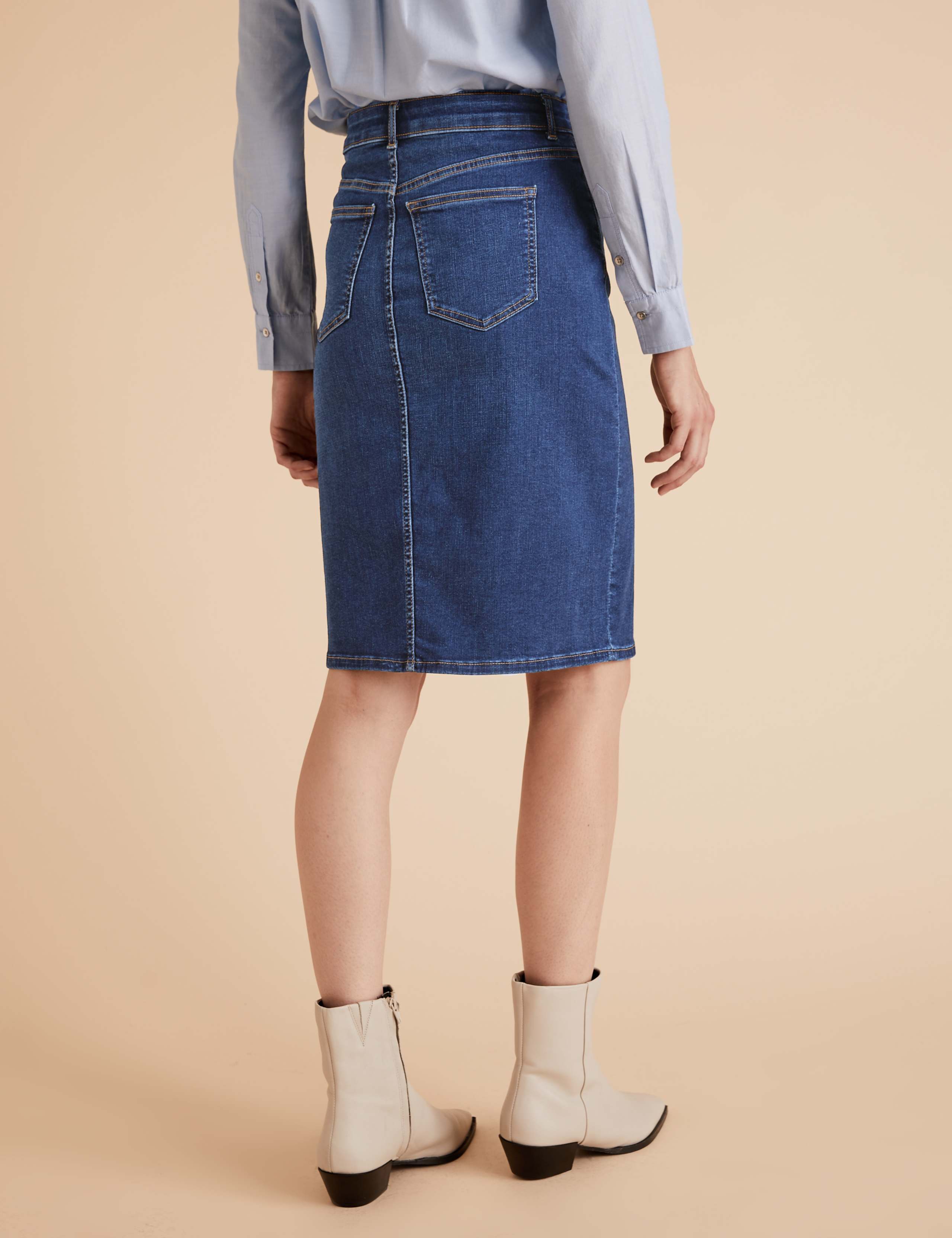 Denim Knee Length Pencil Skirt 4 of 4