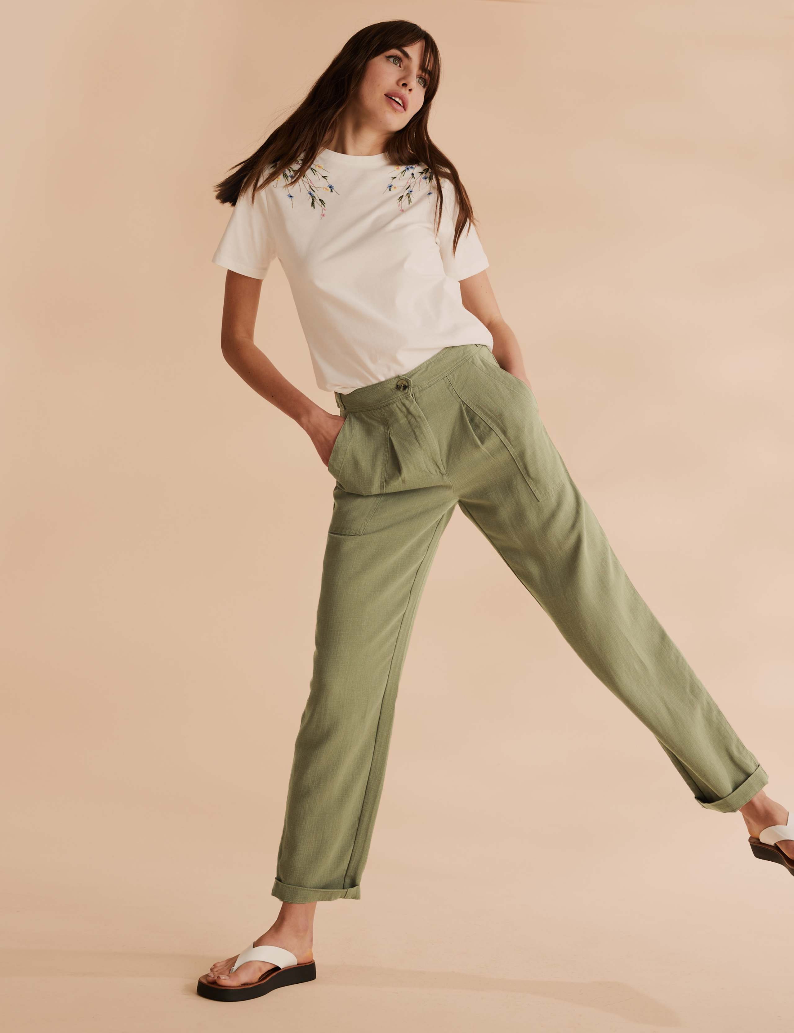 Tencel™ Cargo Straight Ankle Grazer Trousers 1 of 6