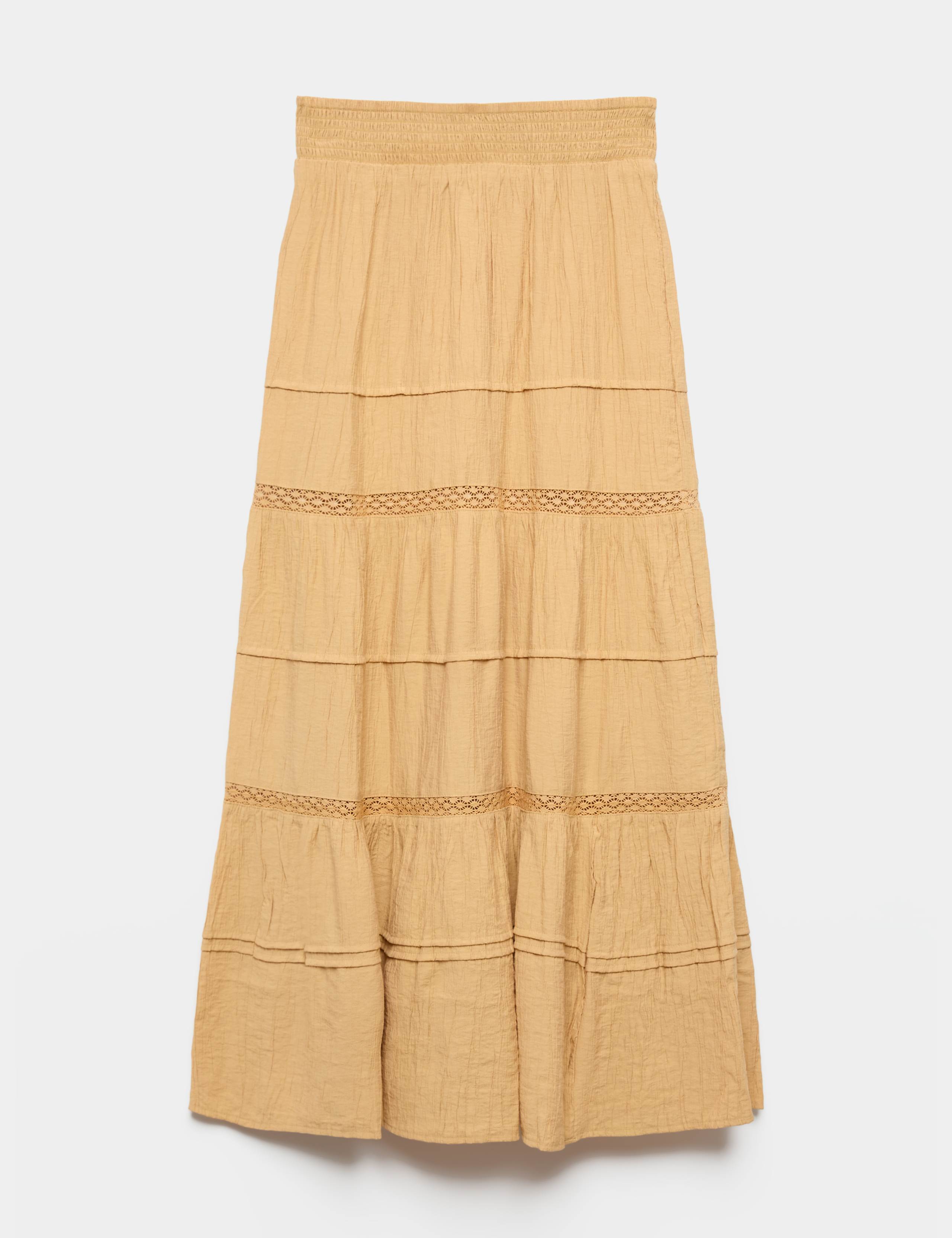 Lace Detail Pintuck Maxi Tiered Skirt 1 of 1