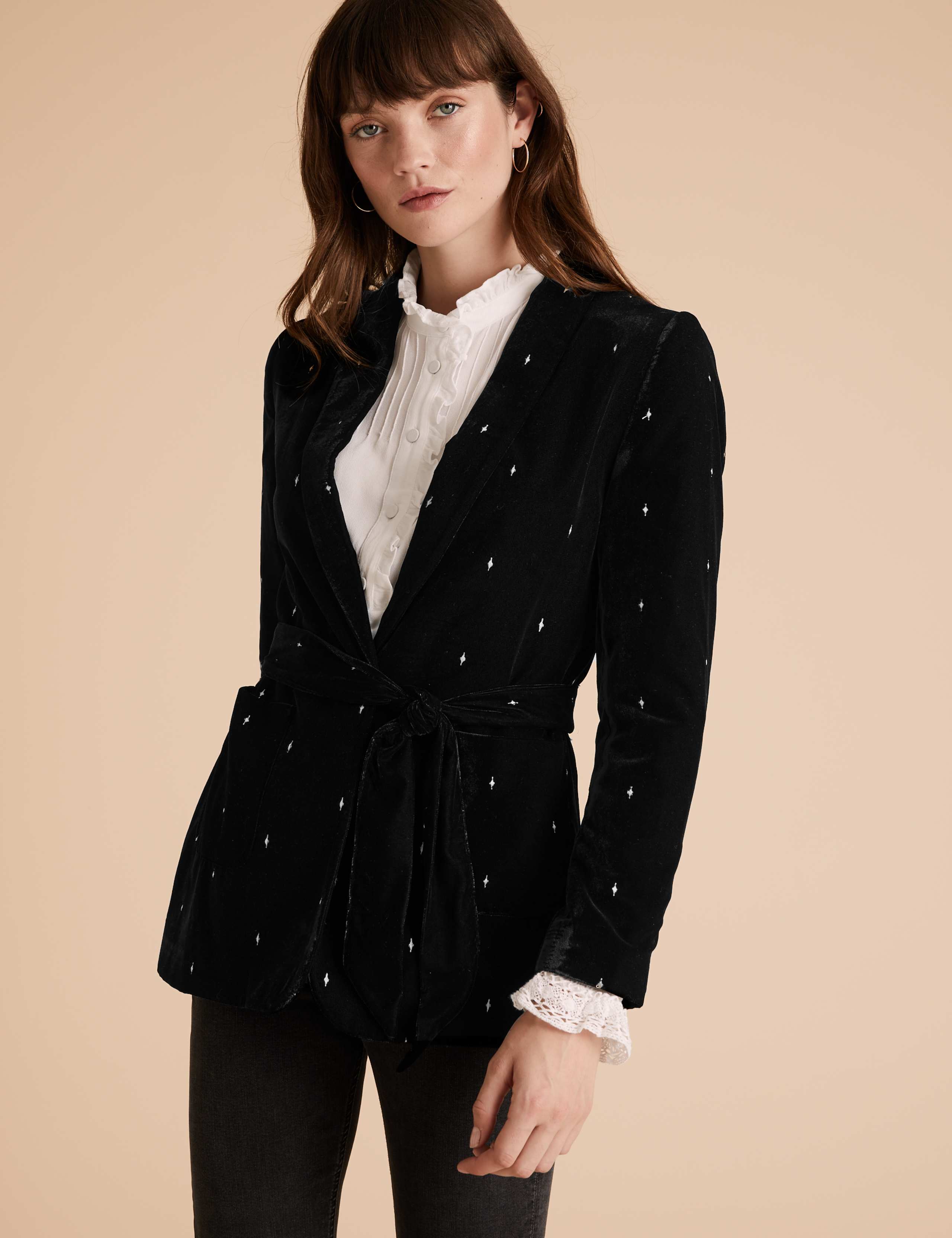 Relaxed Velvet Belted Blazer 1 of 5