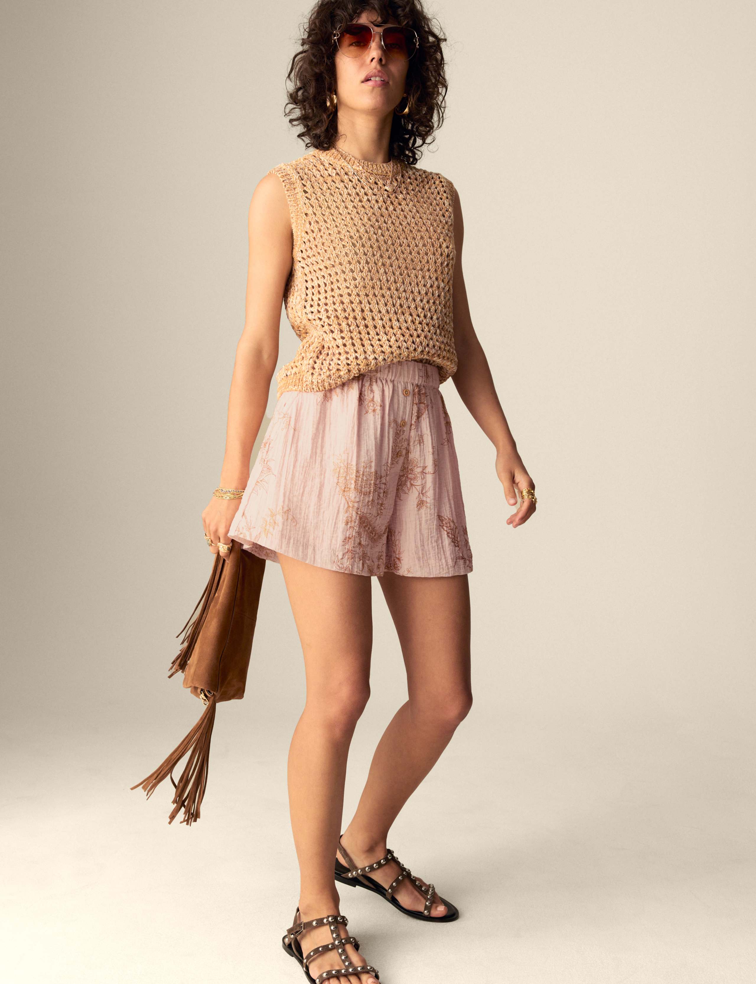 Printed High Waisted Button Detail Shorts 1 of 4