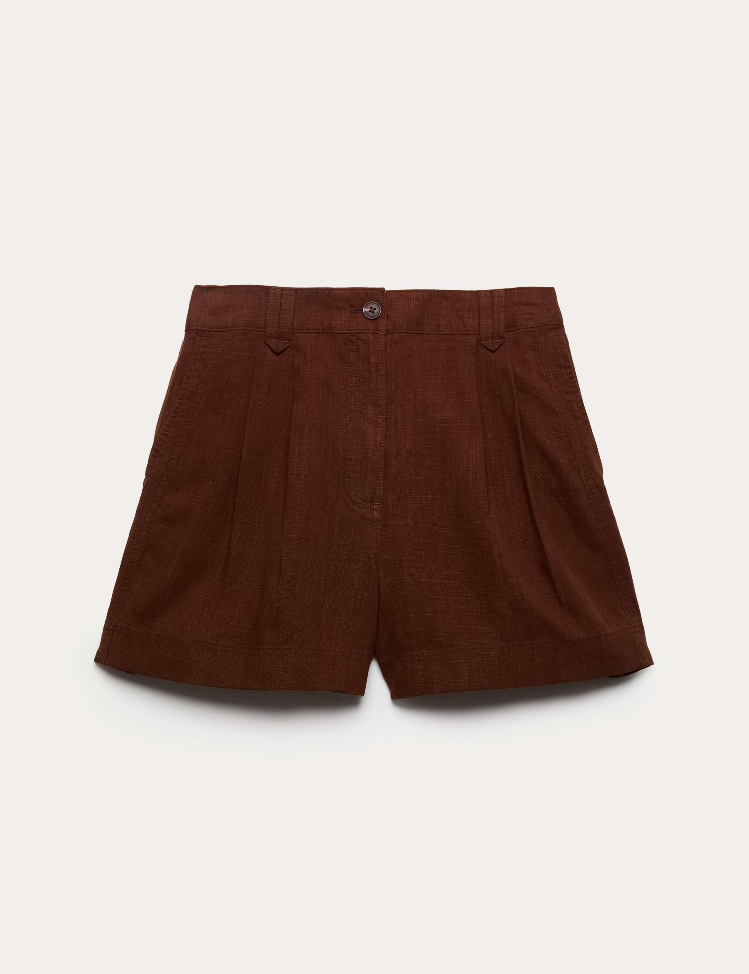 Linen Blend High Waisted Pleat Front Shorts 2 of 5