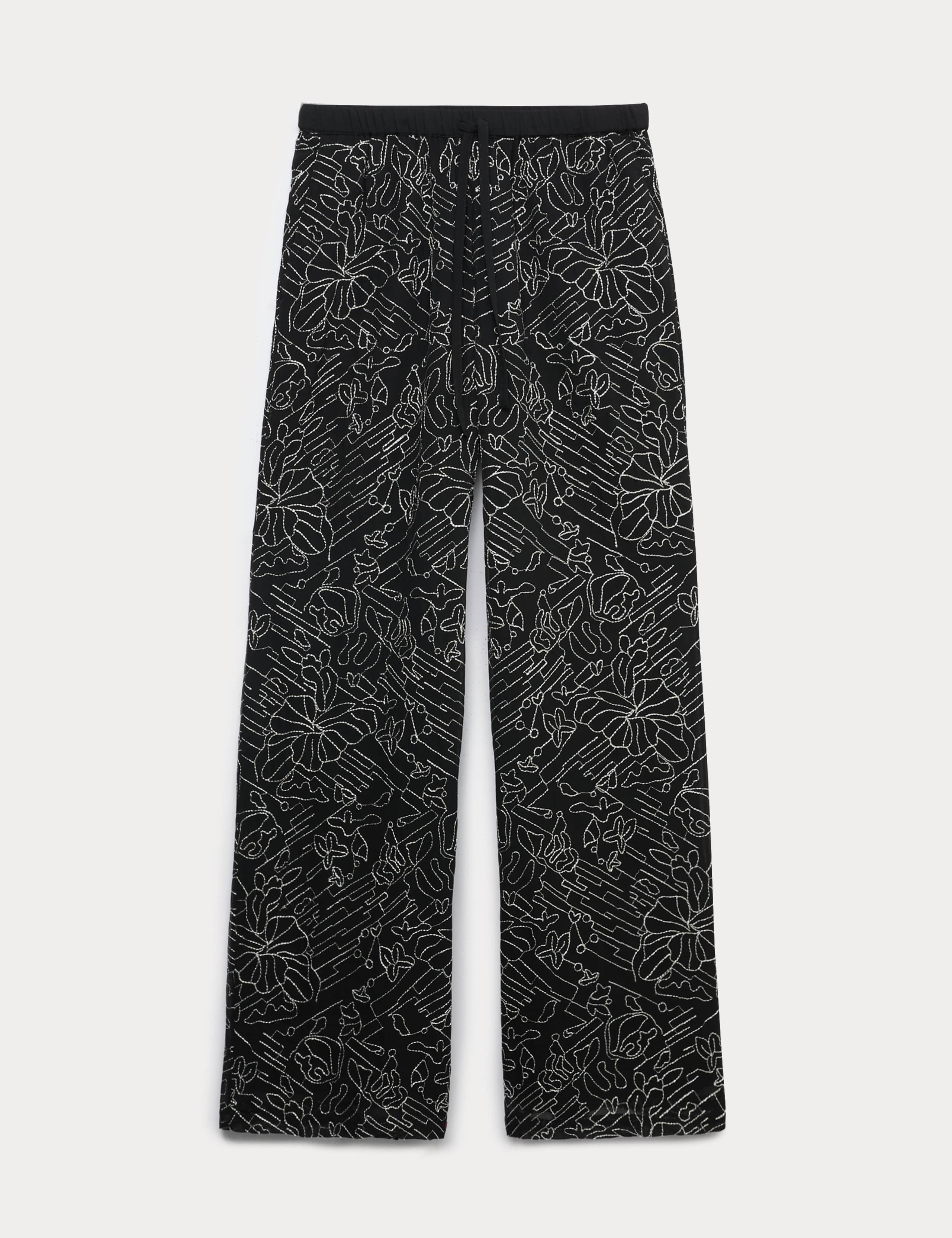 Embroidered Metallic Wide Leg Trousers 2 of 5