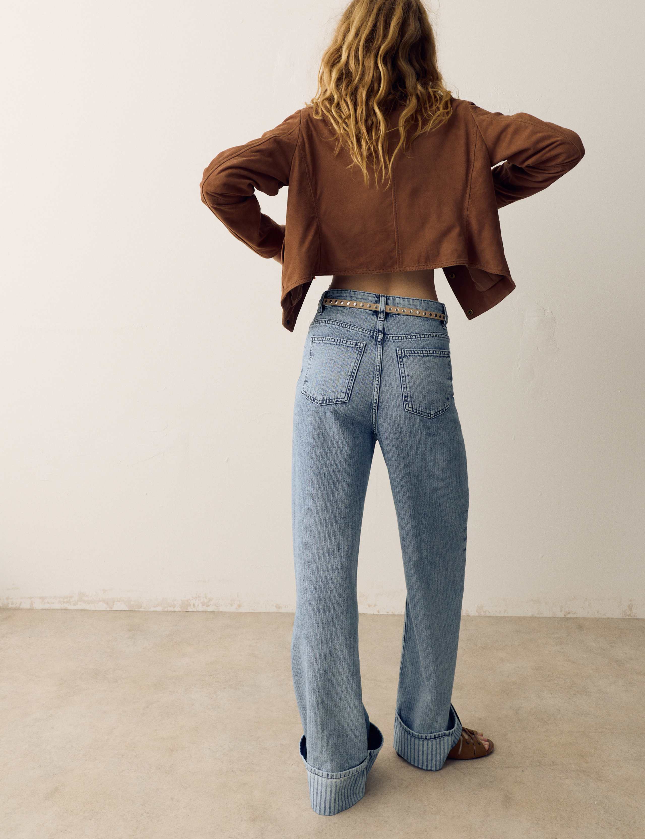 High Waisted Striped Wide Leg Turn Up Jeans 6 of 6