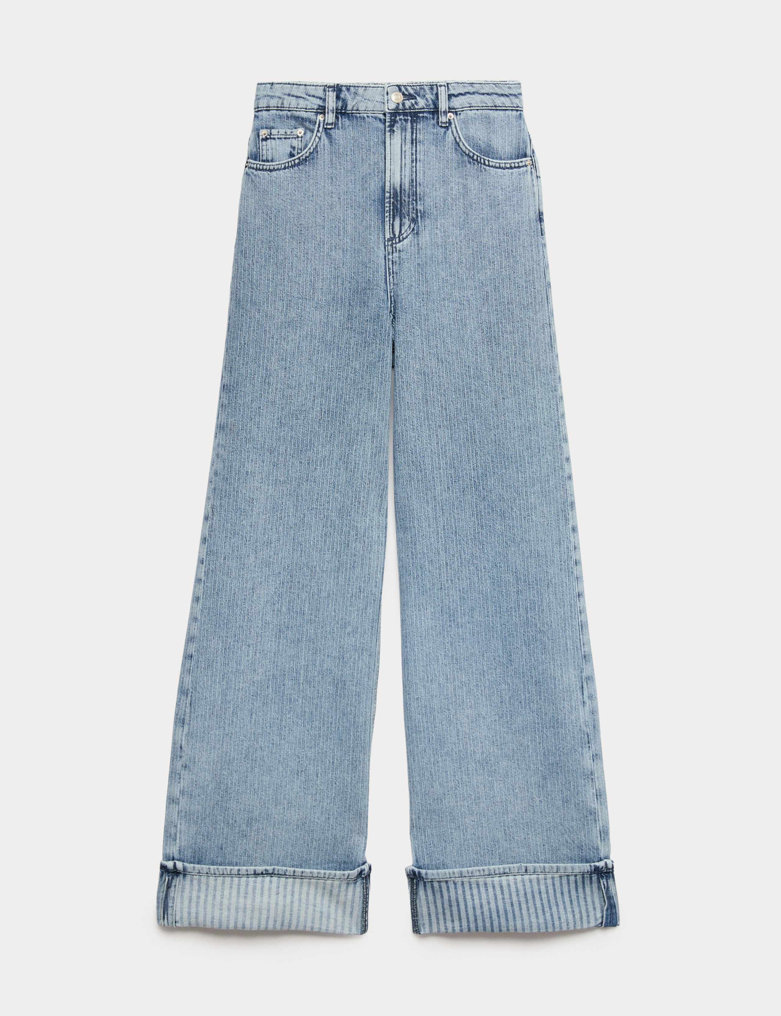 High Waisted Striped Wide Leg Turn Up Jeans 2 of 6