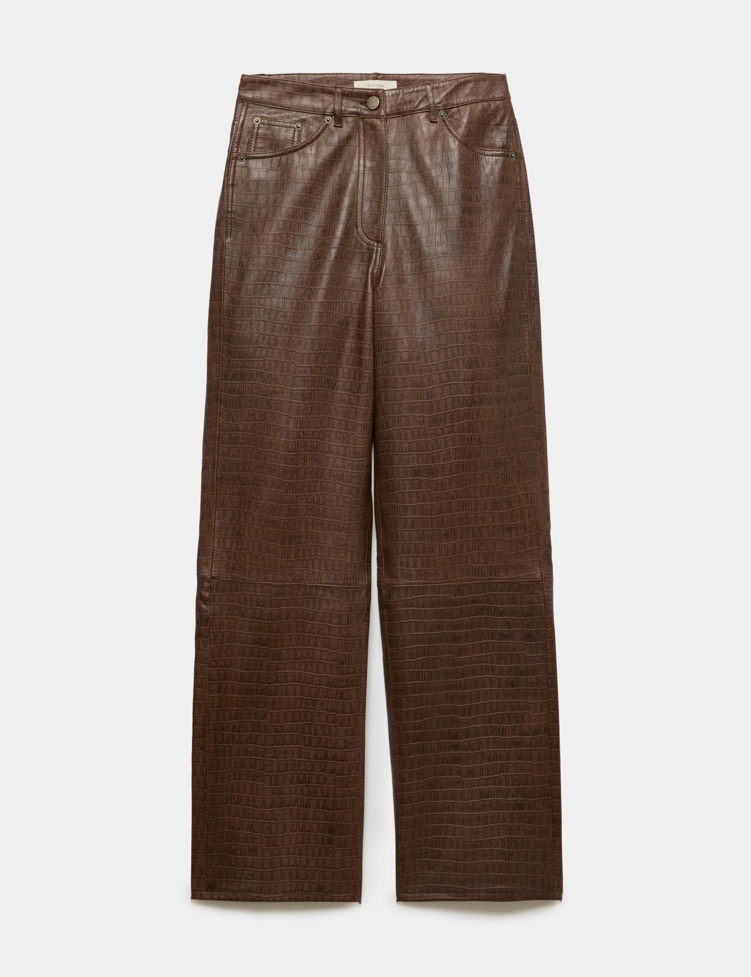 Leather Textured  Straight Leg Trousers 2 of 6