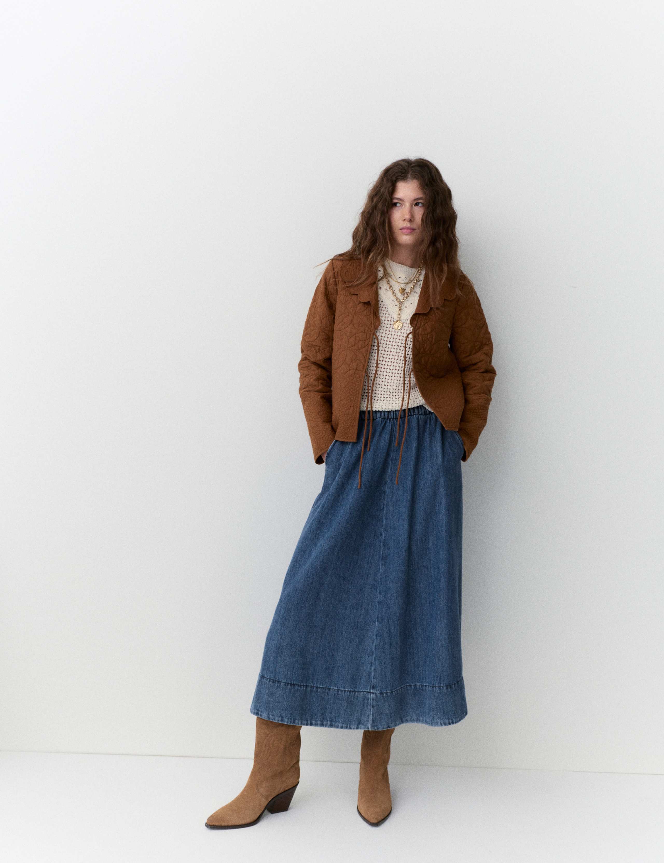 Lyocell Blend Denim Midi Skirt 3 of 5