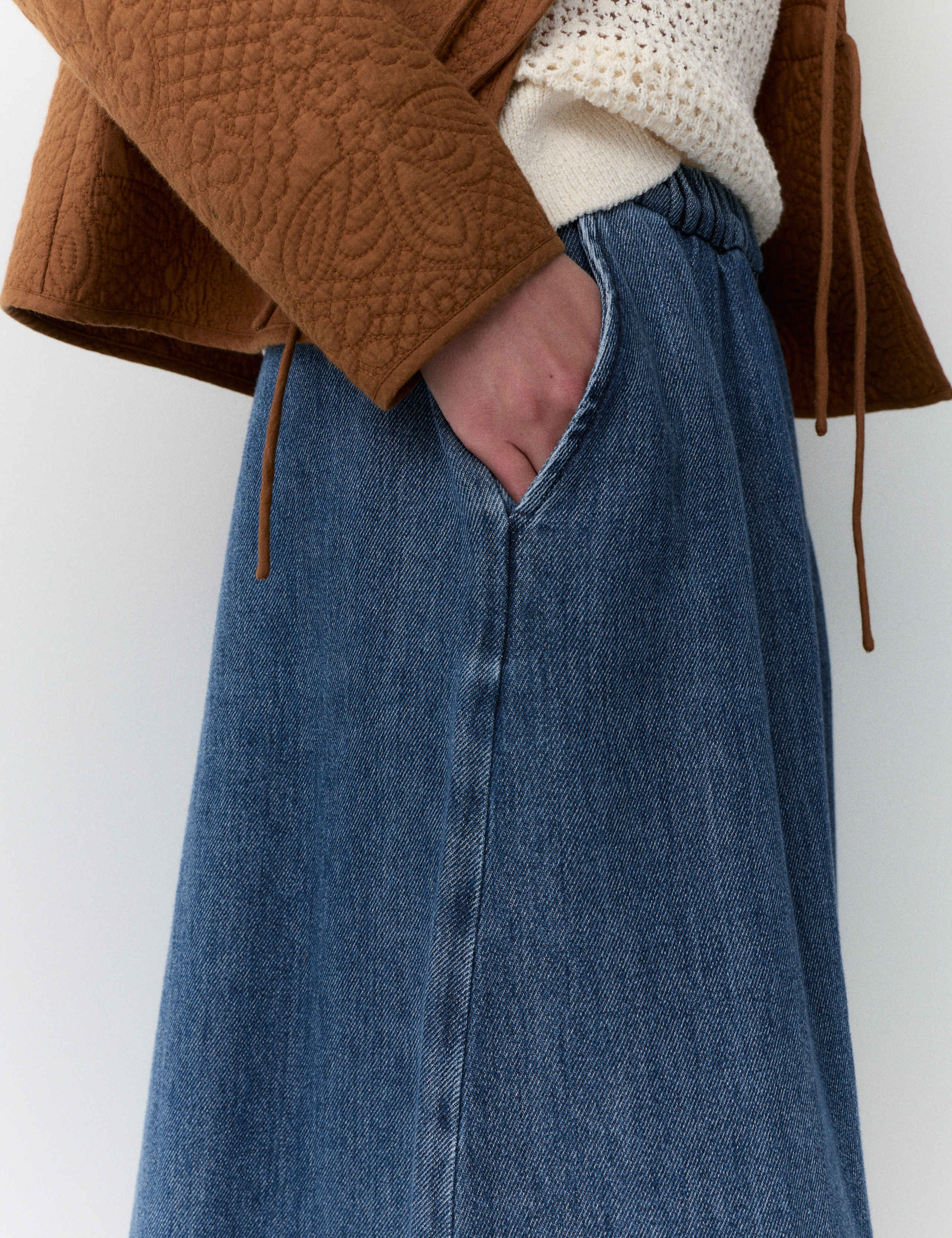 Lyocell Blend Denim Midi Skirt 4 of 5