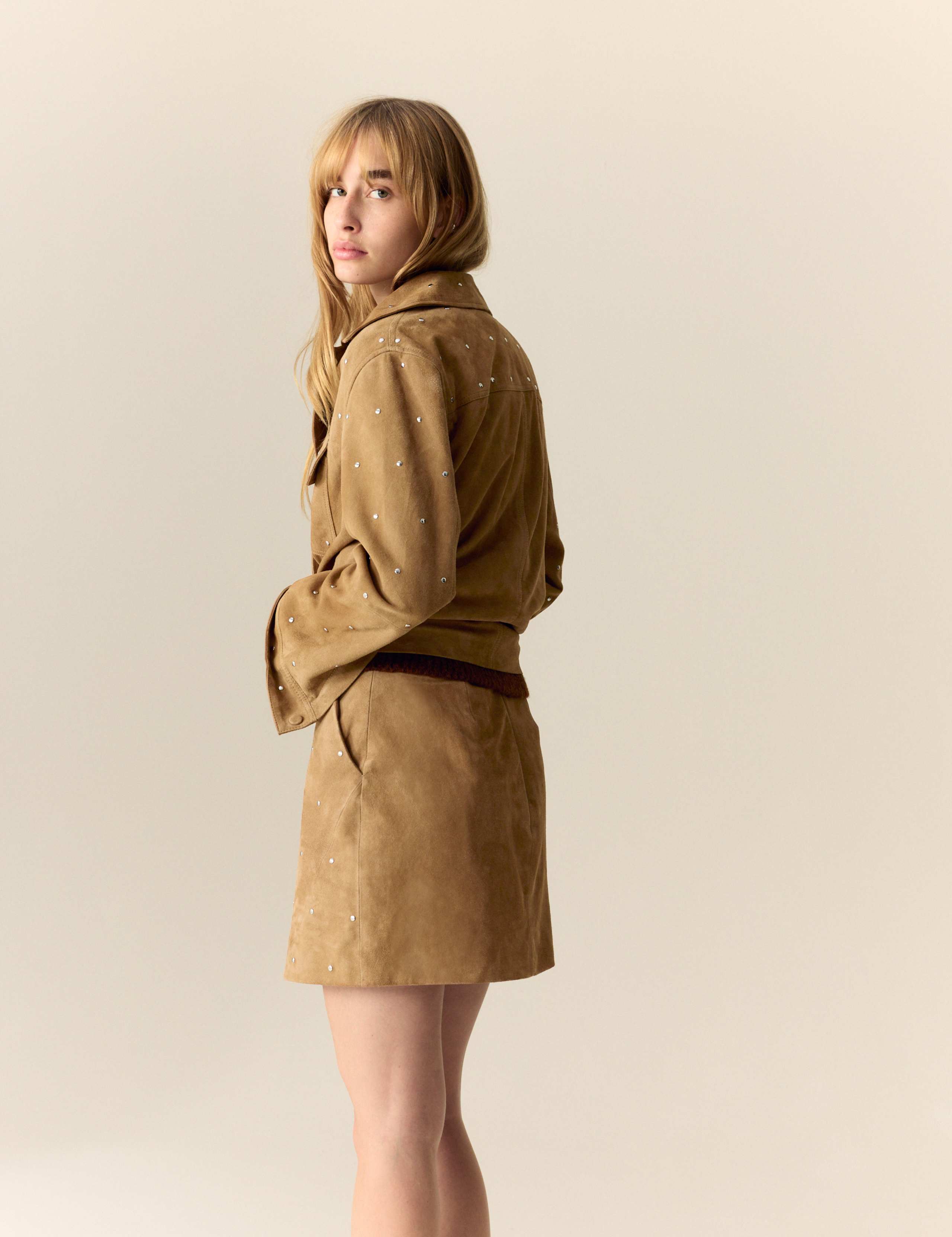 Suede Embellished Studded Mini Skirt 3 of 5