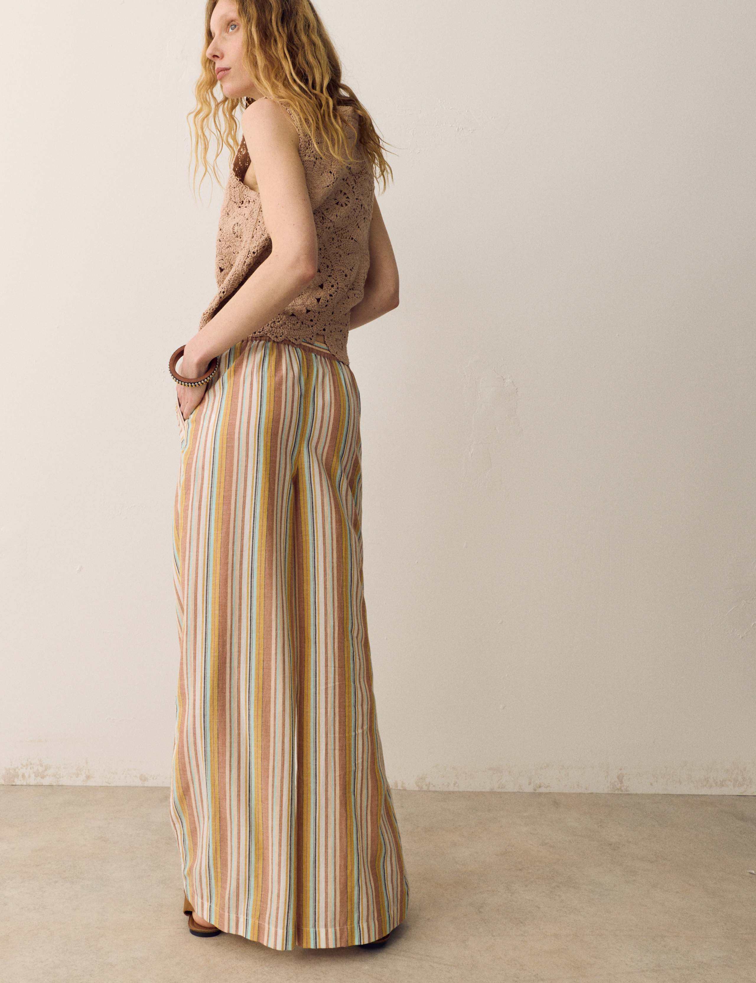 Pure Cotton Striped Wide Leg Trousers 5 of 5