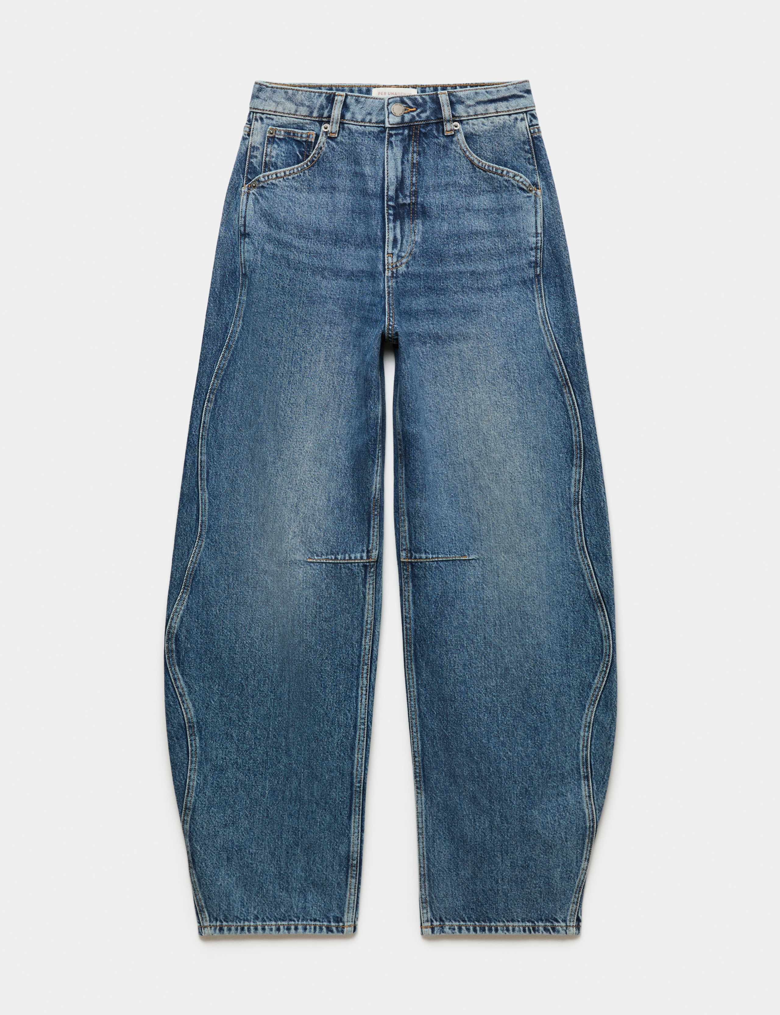 High Waisted Curved Seam Barrel Leg Jeans 1 of 1