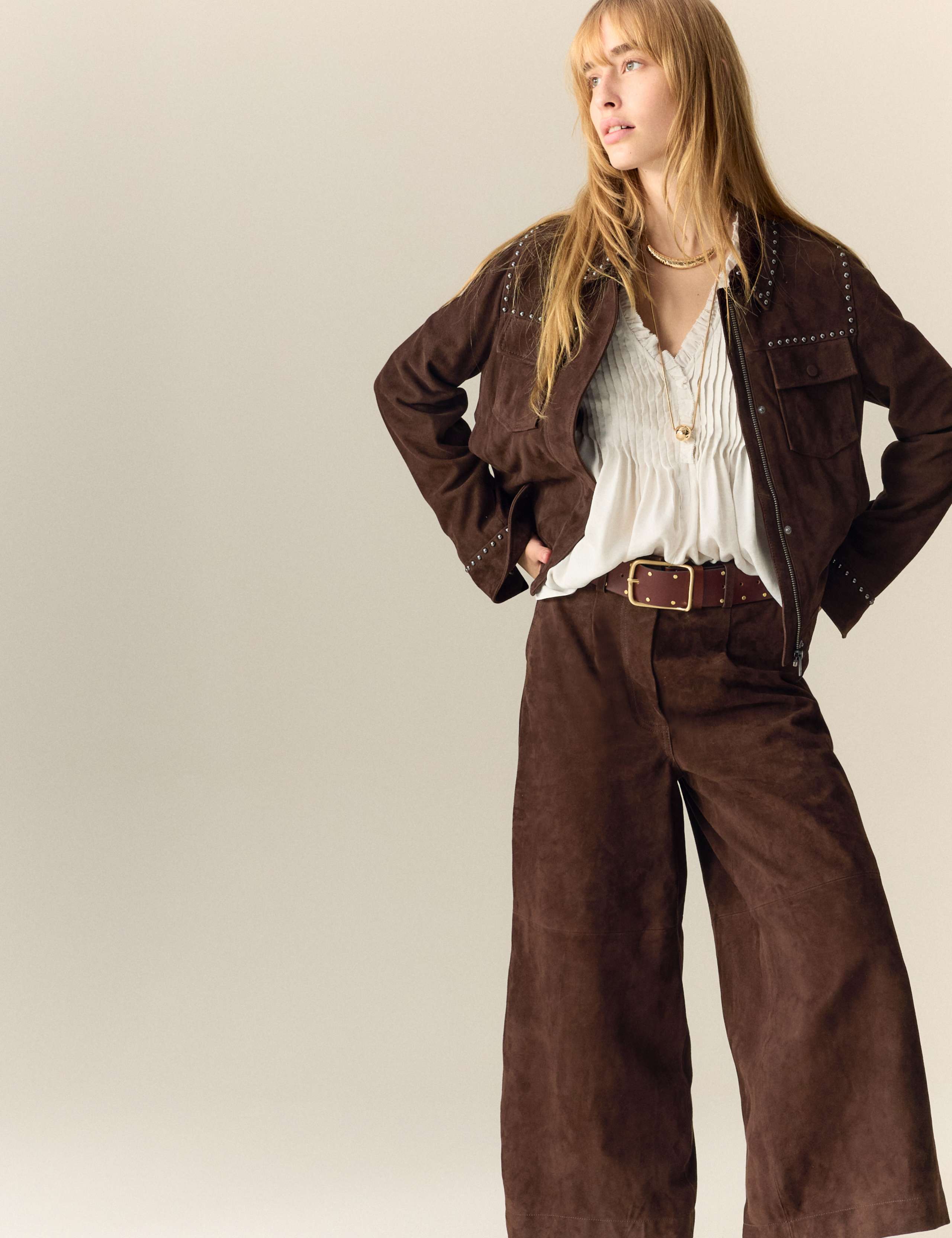 Suede Wide Leg Cropped Trousers 4 of 6