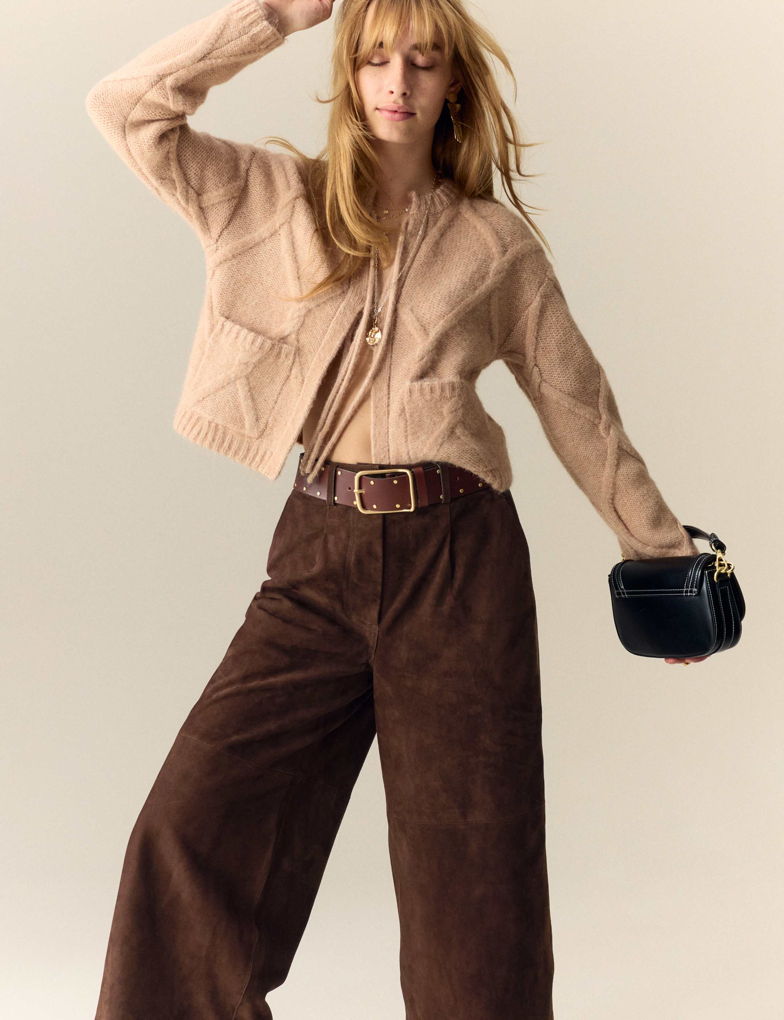 Suede Wide Leg Cropped Trousers 6 of 6