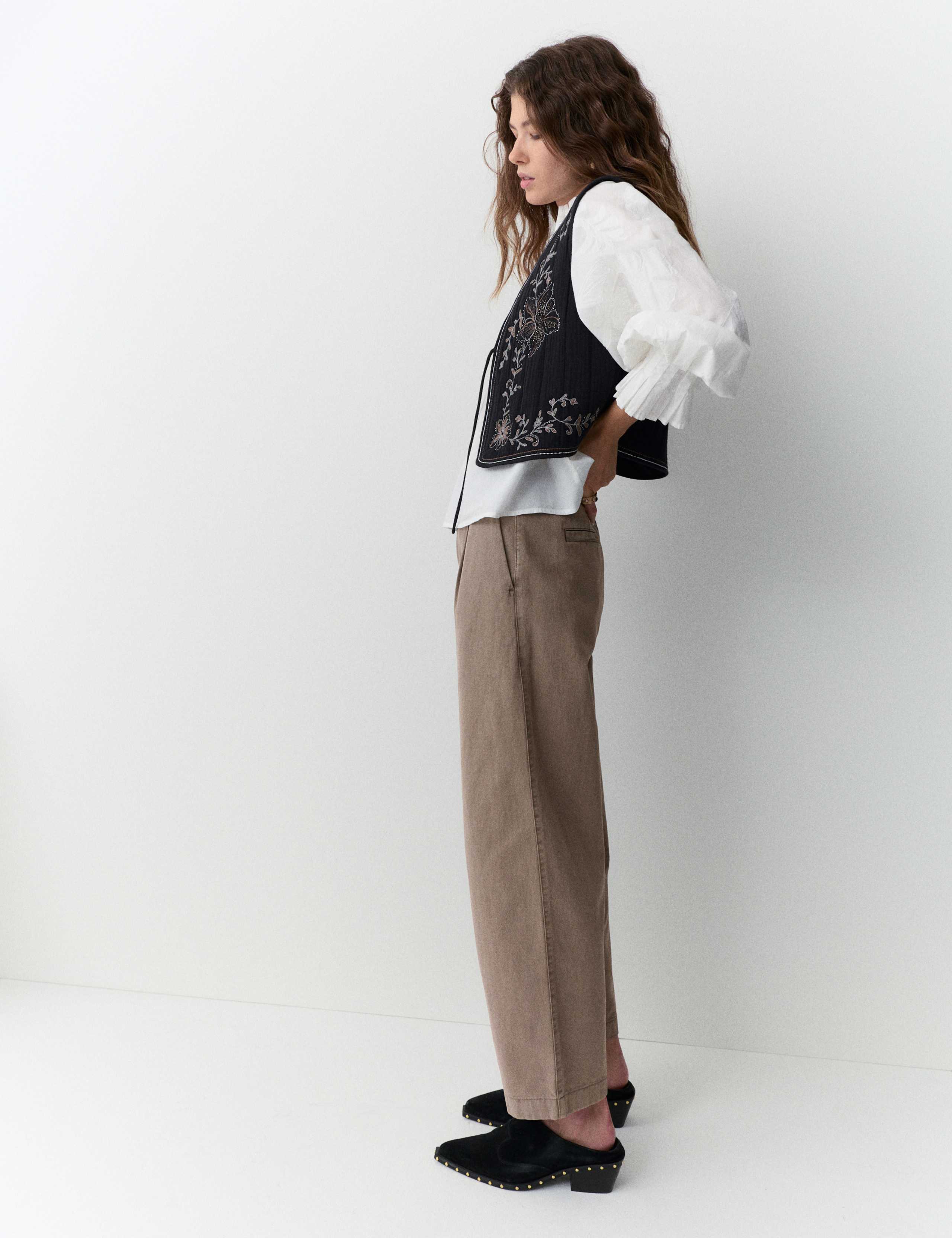 Cotton Pleat Front Barrel Leg Trousers 3 of 6