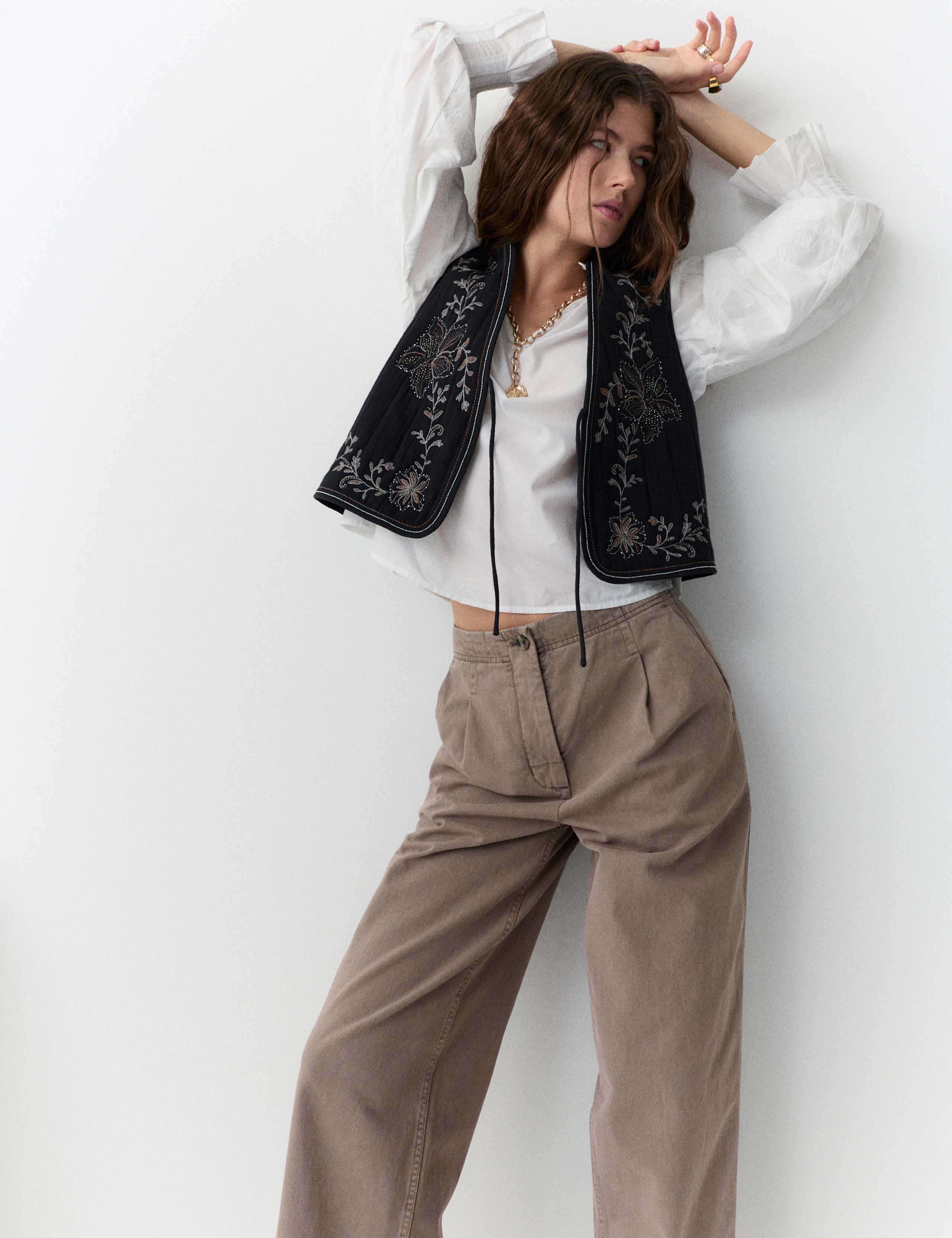 Cotton Pleat Front Barrel Leg Trousers 4 of 6