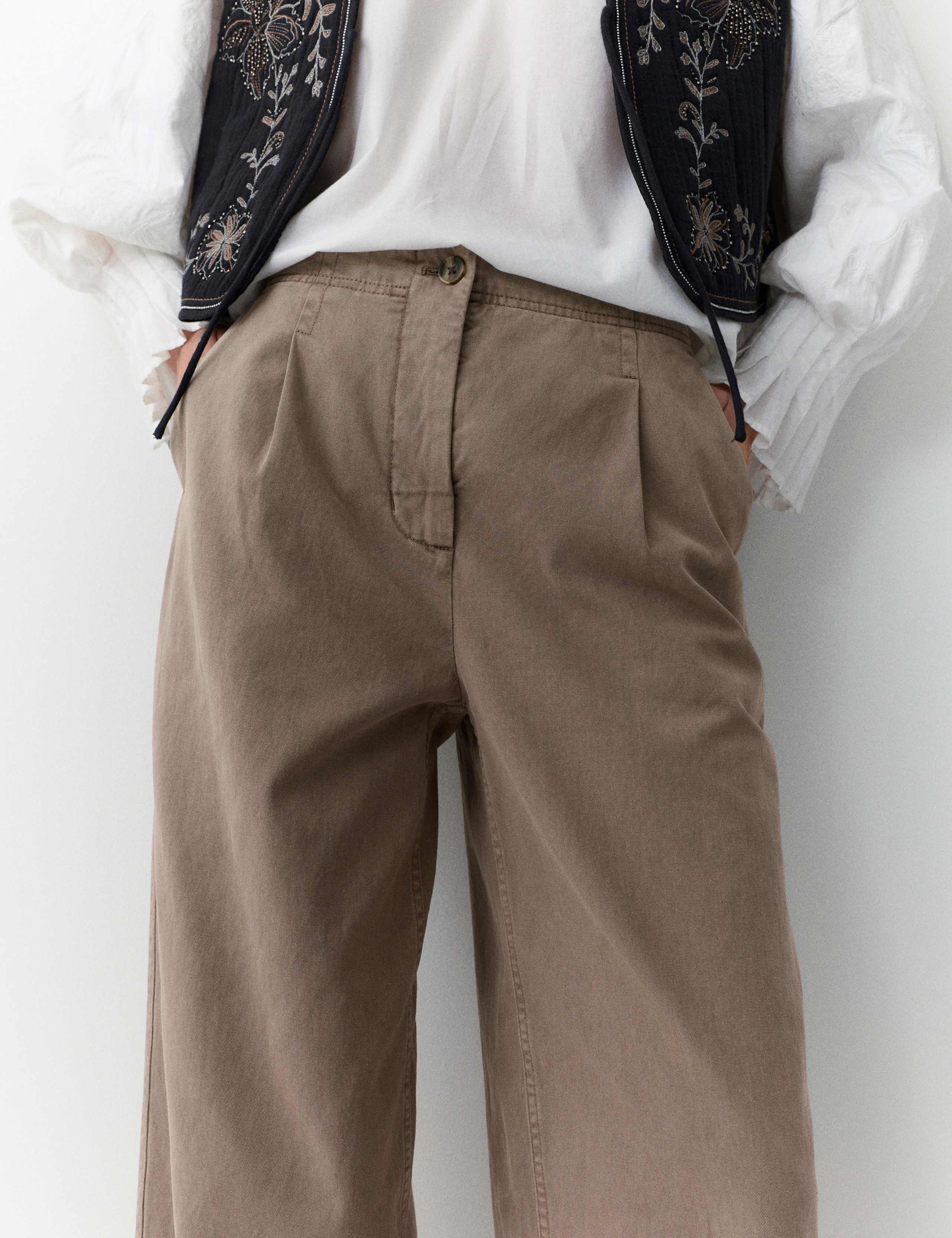 Cotton Pleat Front Barrel Leg Trousers 5 of 6