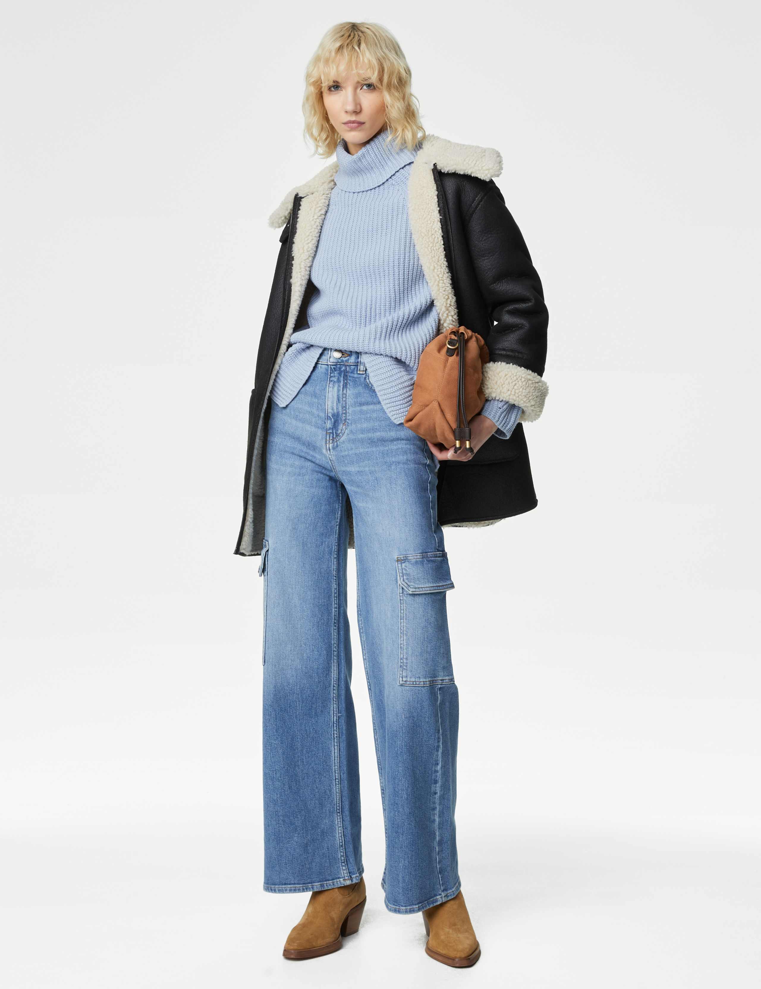 High Waisted Wide Leg Cargo Jeans 1 of 5