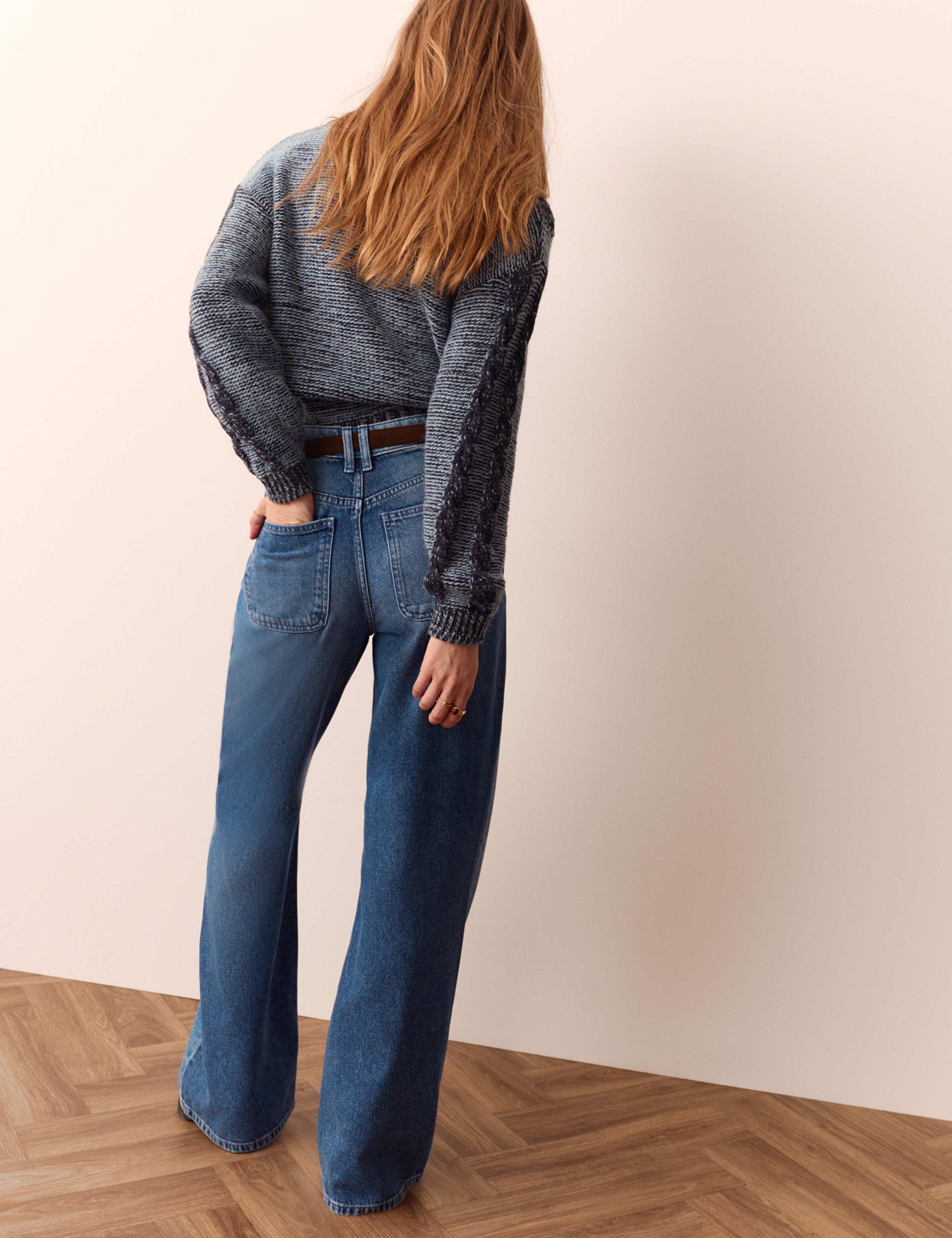 Lyocell Blend Mid Rise Two Tone Bootcut Jeans 3 of 5