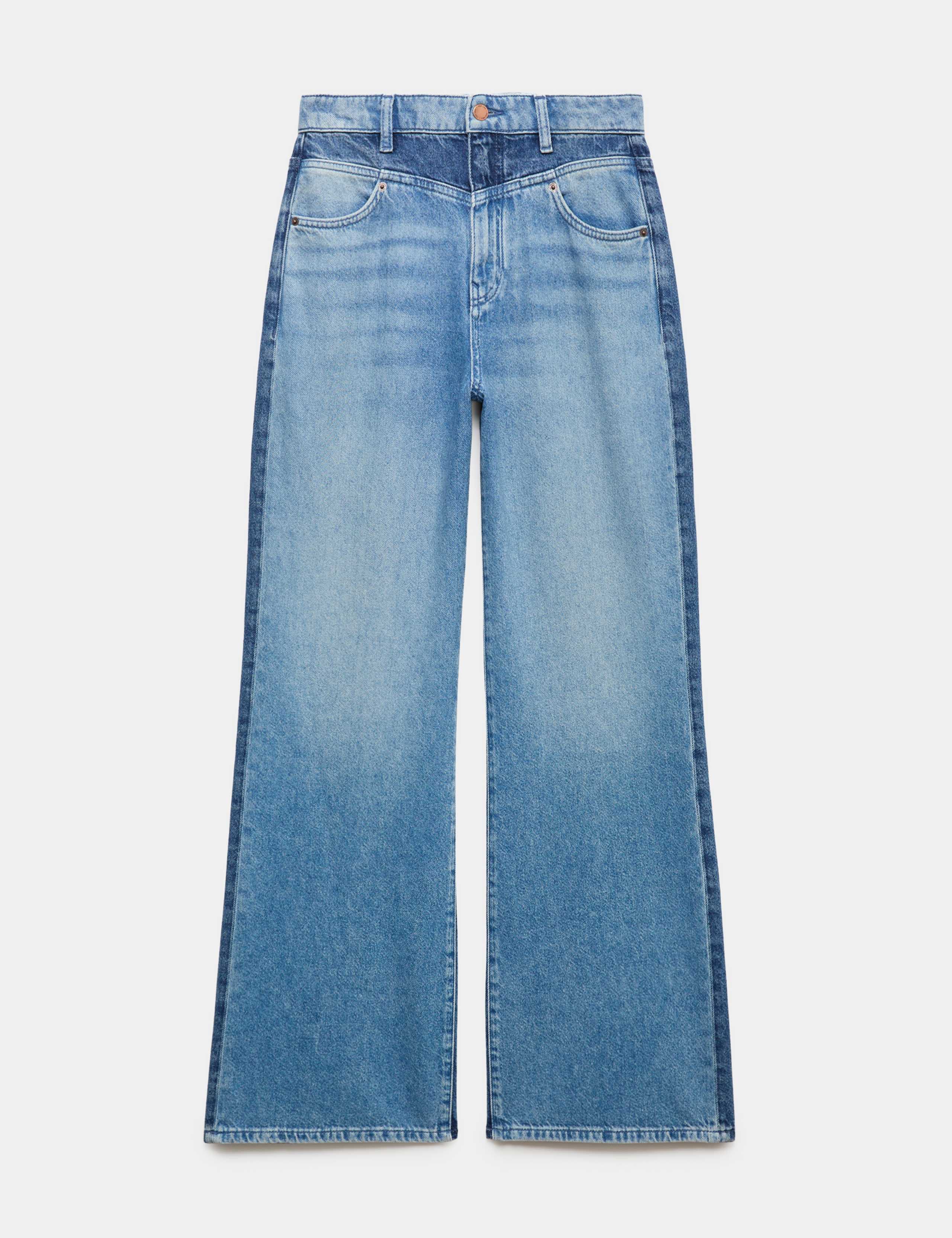 Lyocell Blend Mid Rise Two Tone Bootcut Jeans 2 of 5