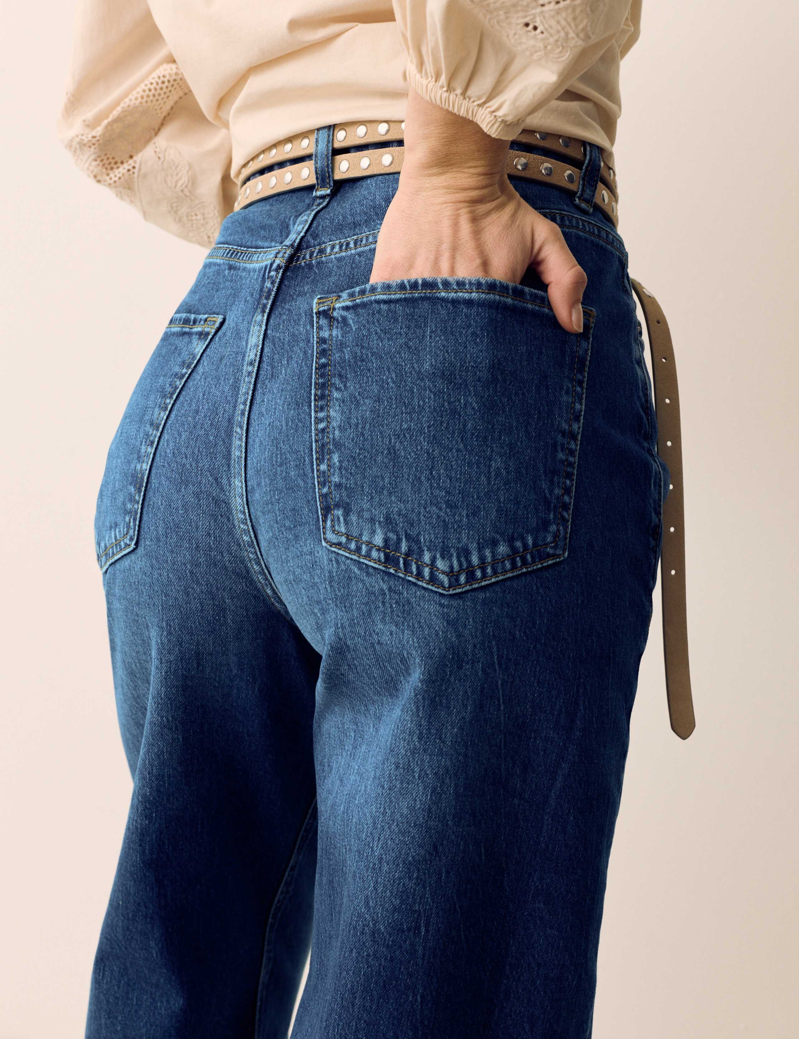 High Waisted Straight Leg Turn Up Jeans 3 of 5