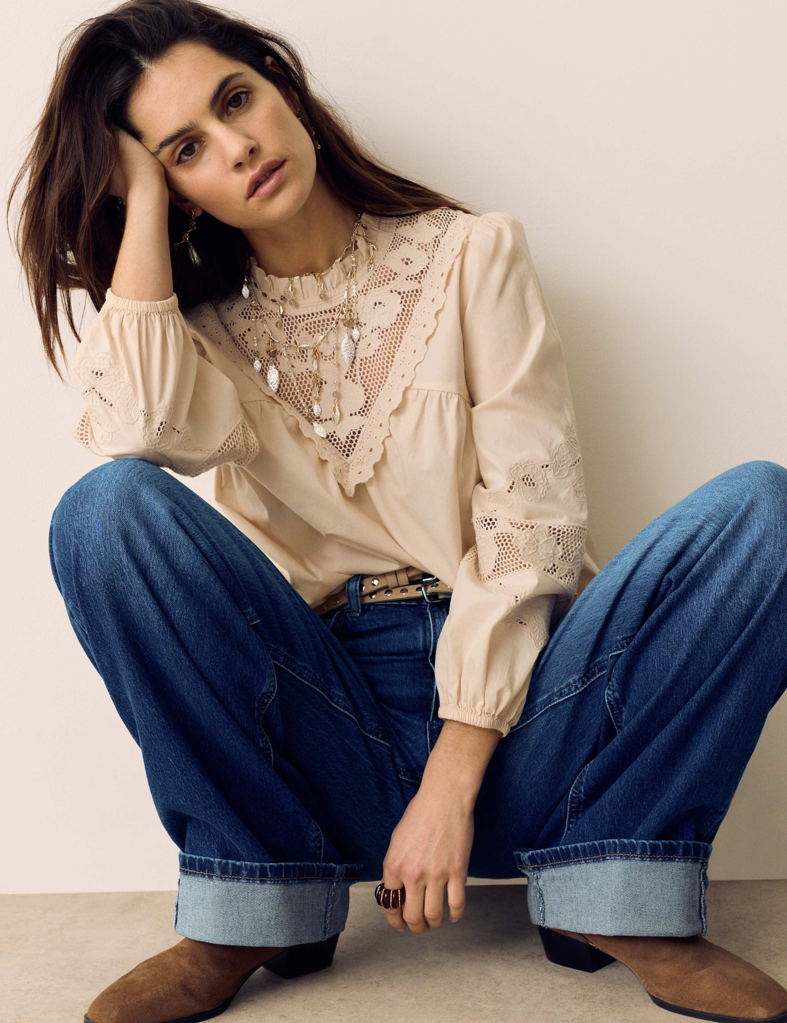 High Waisted Straight Leg Turn Up Jeans 4 of 5