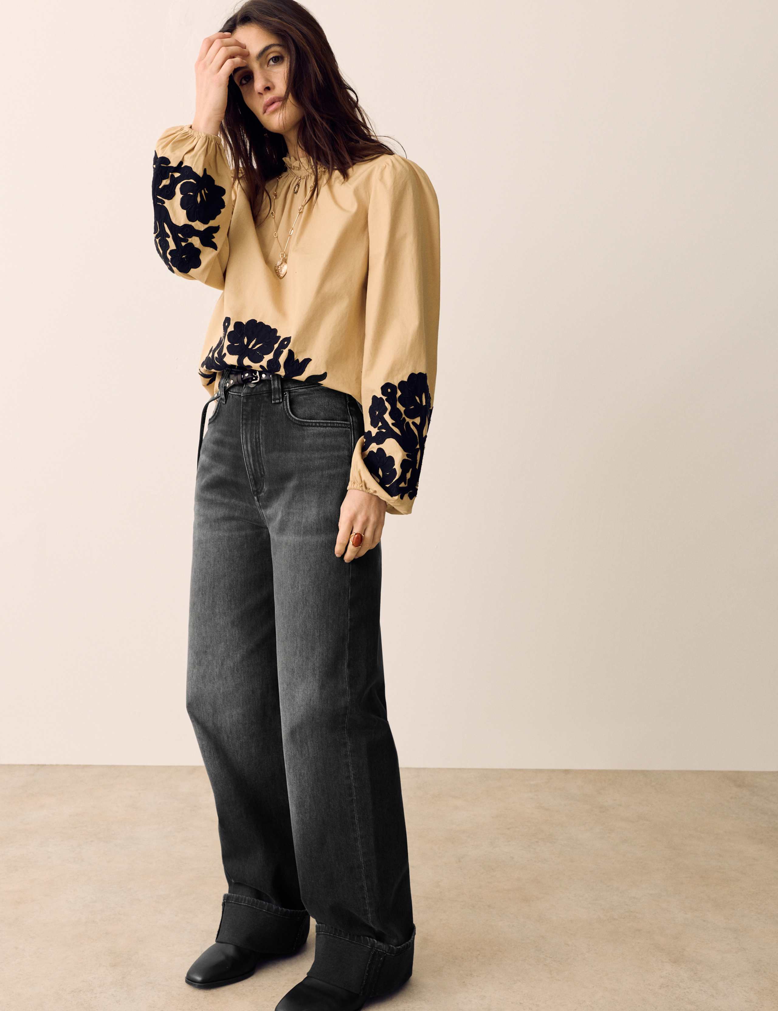 High Waisted Straight Leg Turn Up Jeans 1 of 6